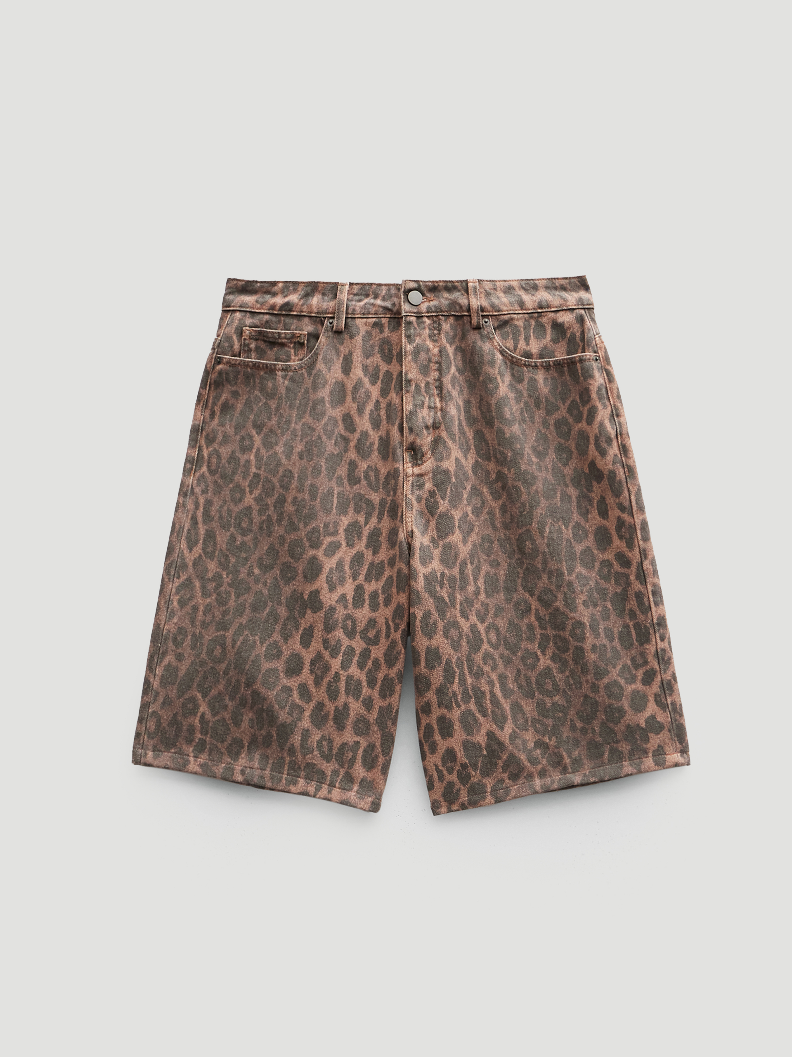 Leopard Print Denim Bermuda Shorts