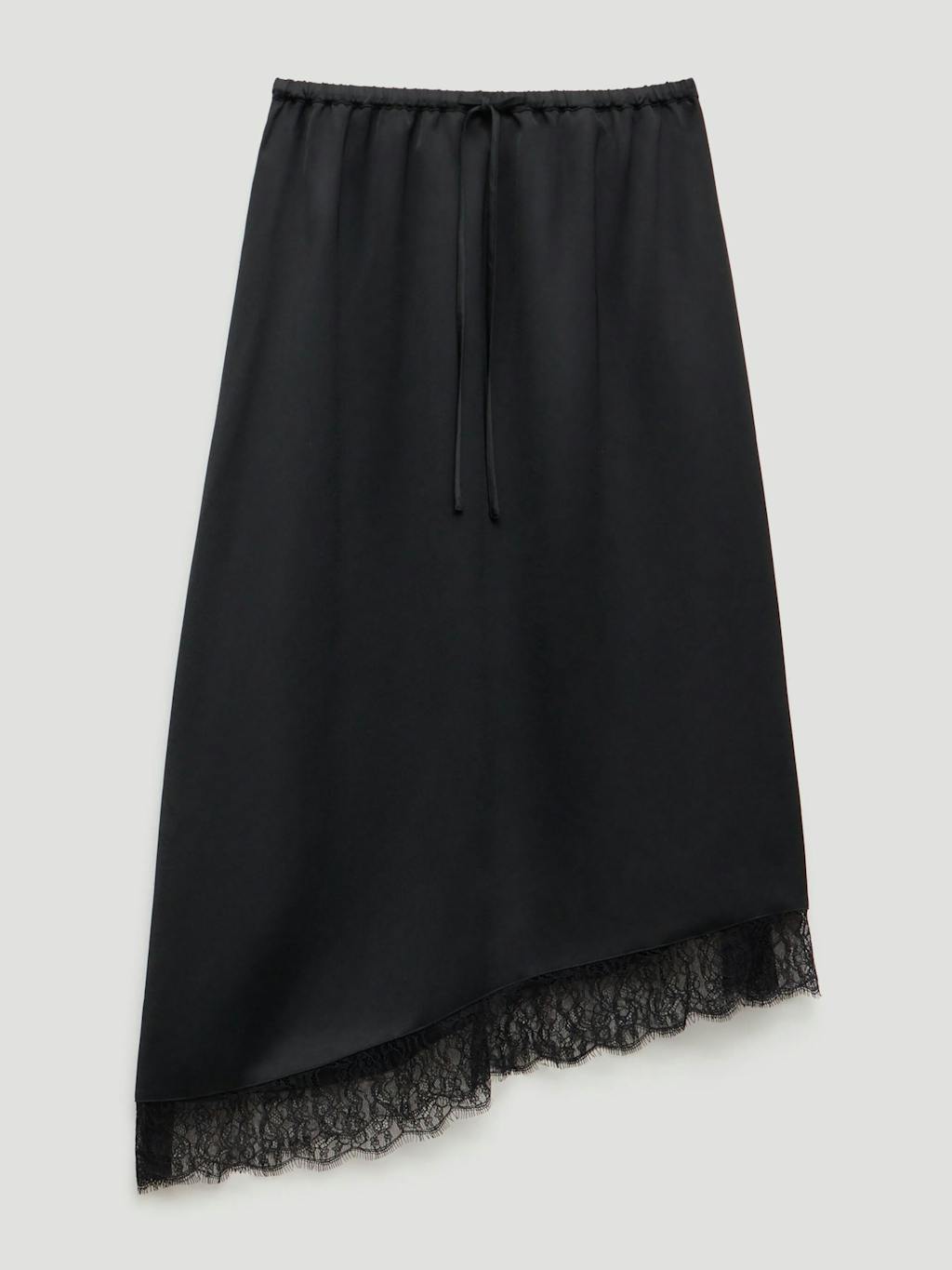 013947-0456-07 Satin Asymmetric Lace Trim Skirt