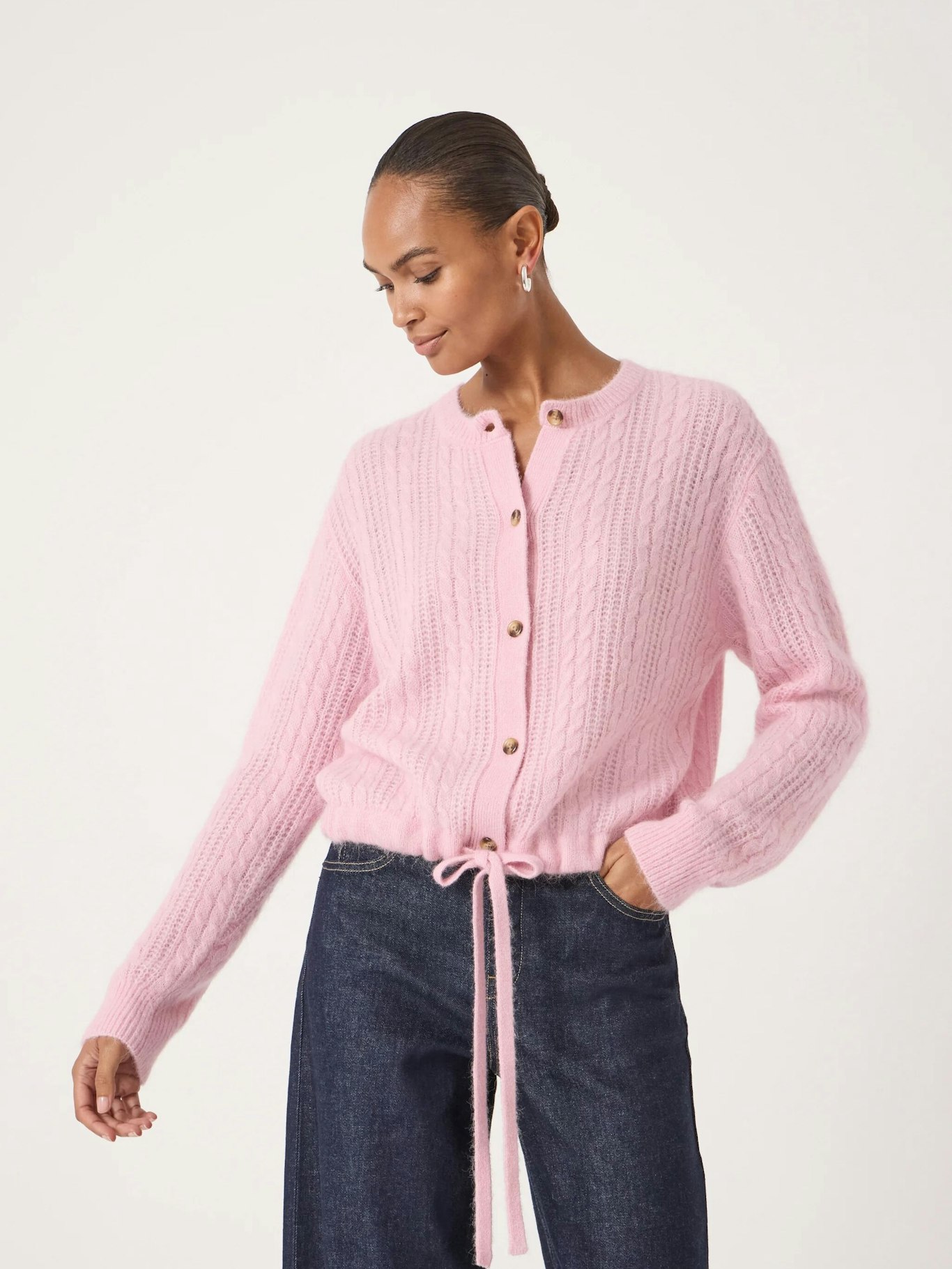013979-1314-01 Pointelle Stitch Wool Blend Cardigan