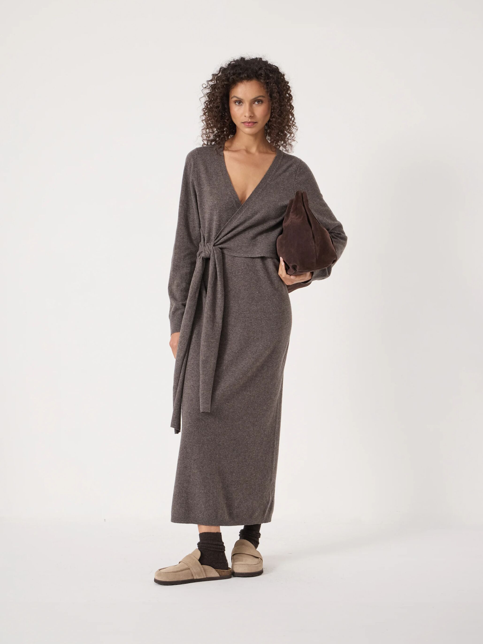 Merino V-Neck Tie Detail Dress