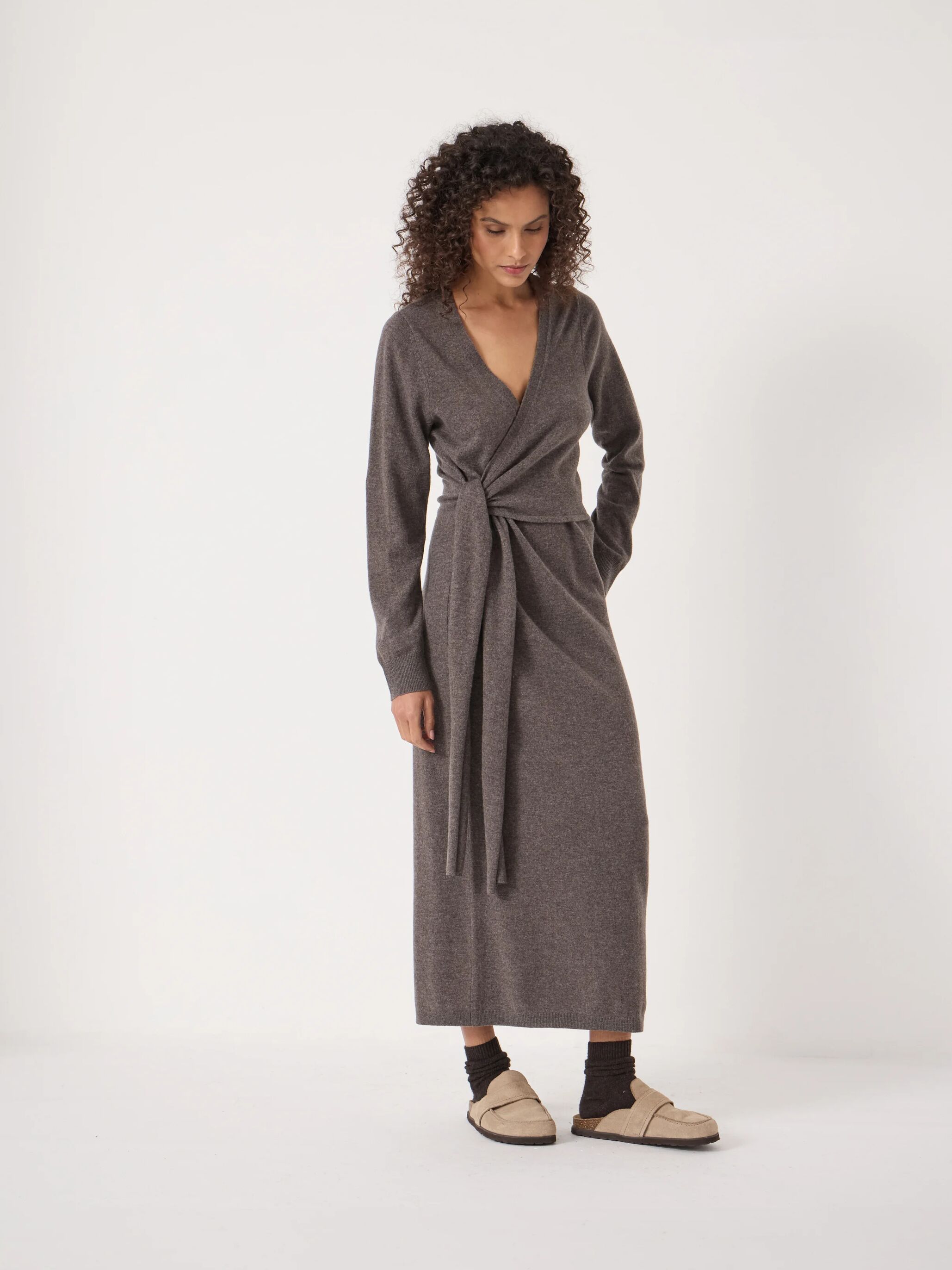 Merino V-Neck Tie Detail Dress