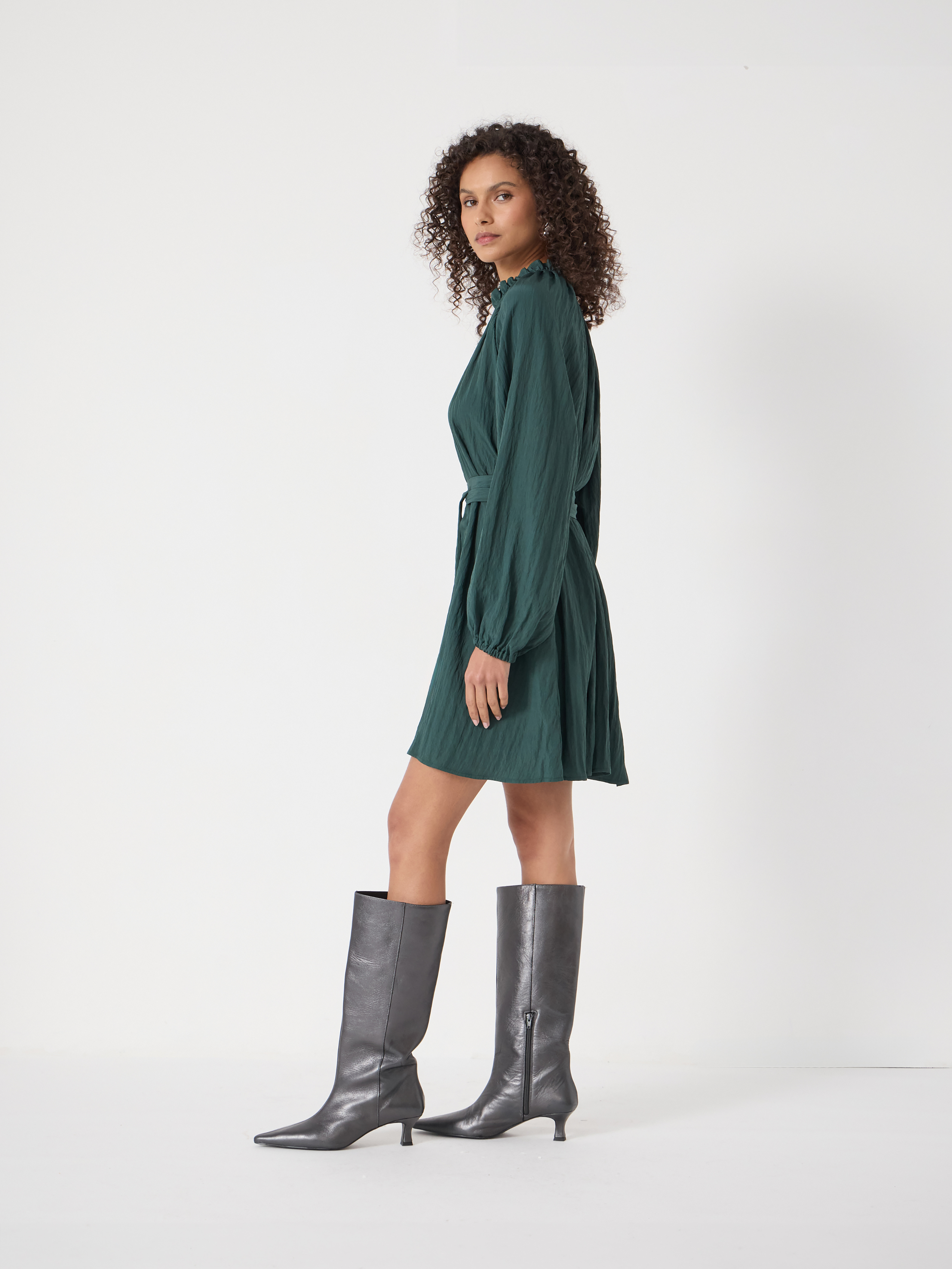 Ruffled Long Sleeve Mini Dress