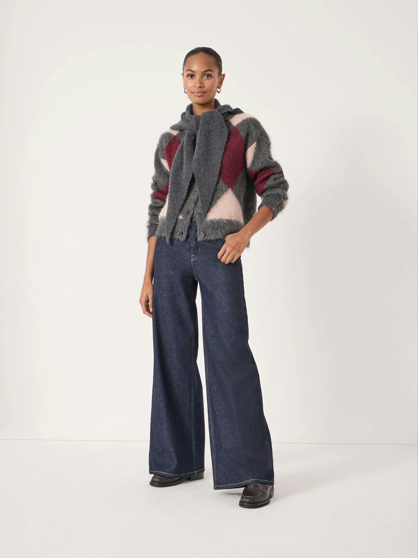 014432-2806-02 Brushed Argyle Alpaca Blend Cardigan