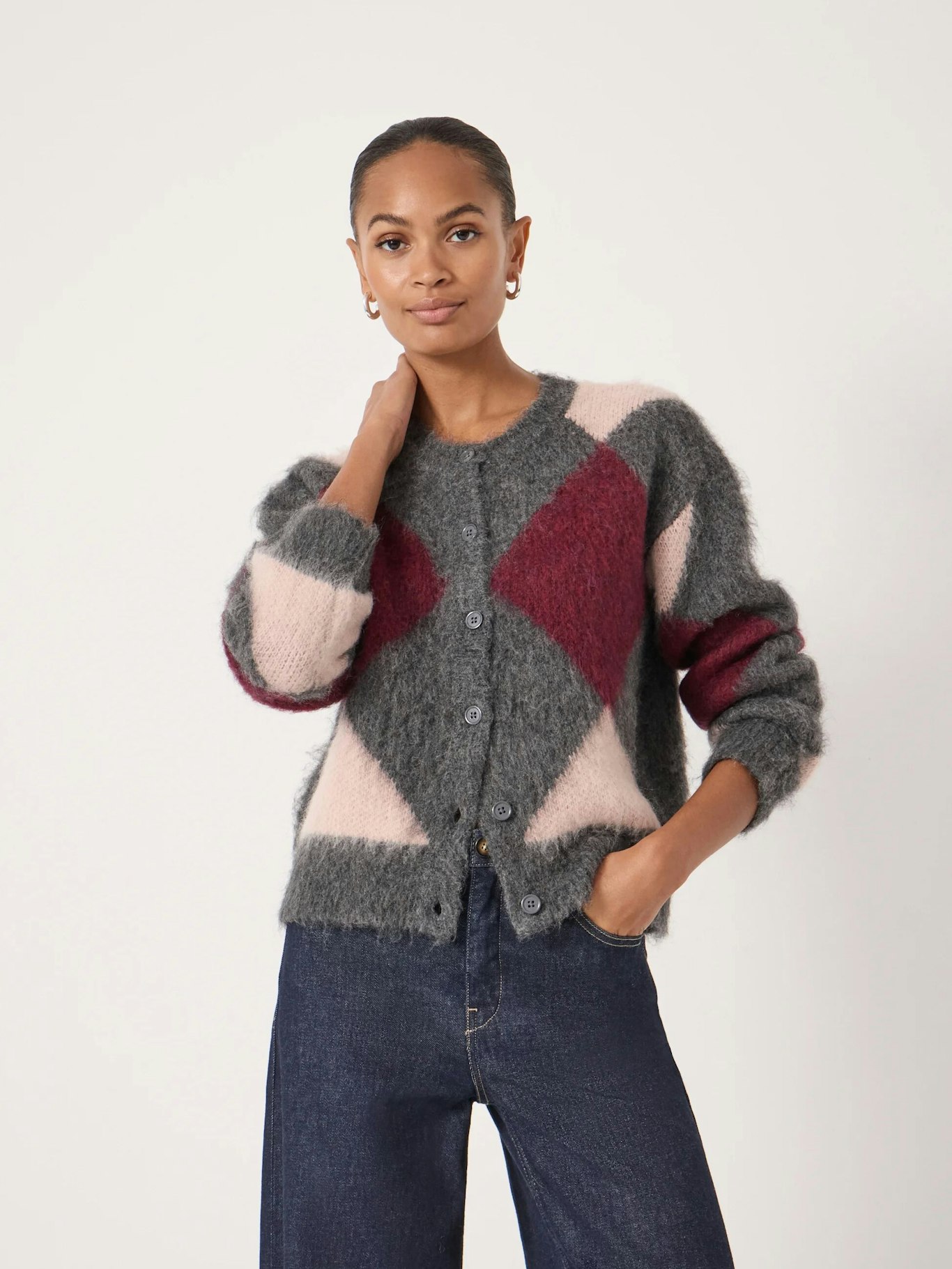014432-2806-01 Brushed Argyle Alpaca Blend Cardigan