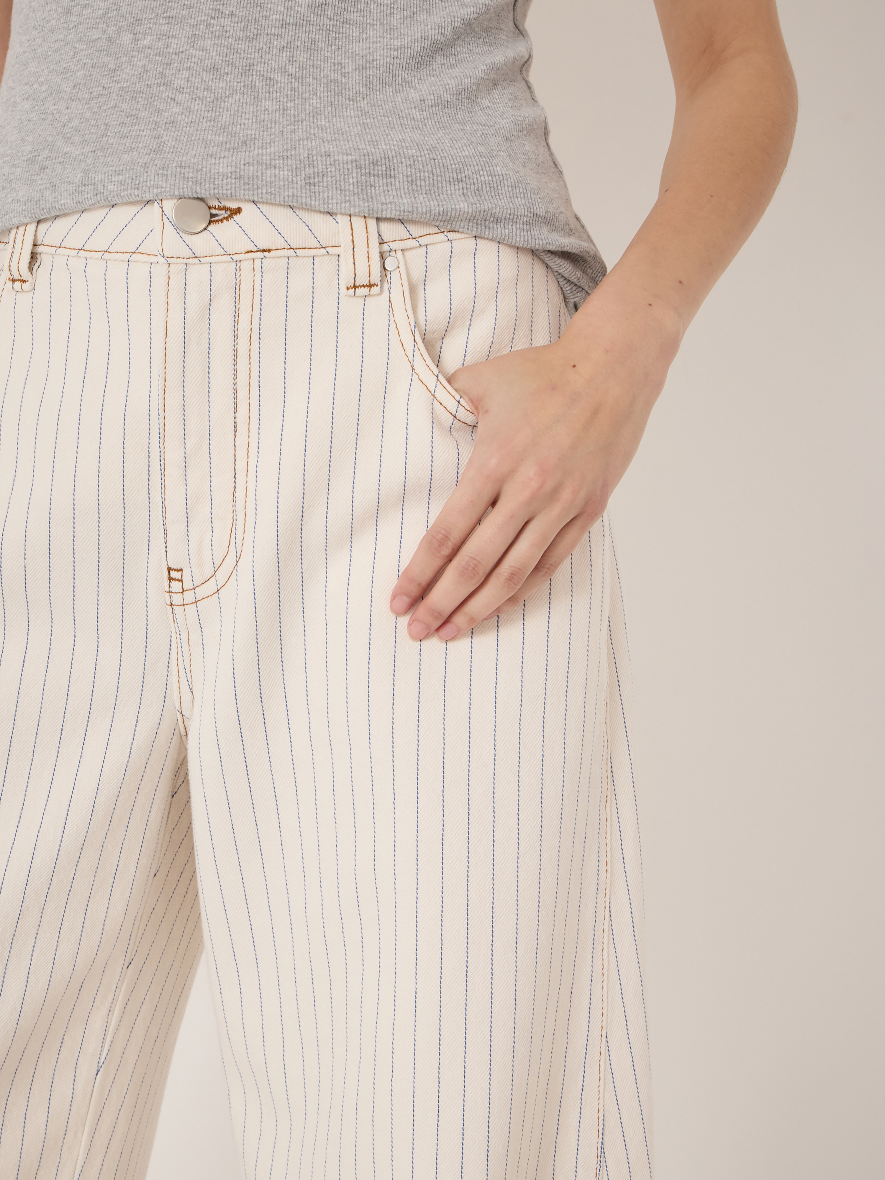 Bree Stripe Horseshoe Barrel Leg Jeans
