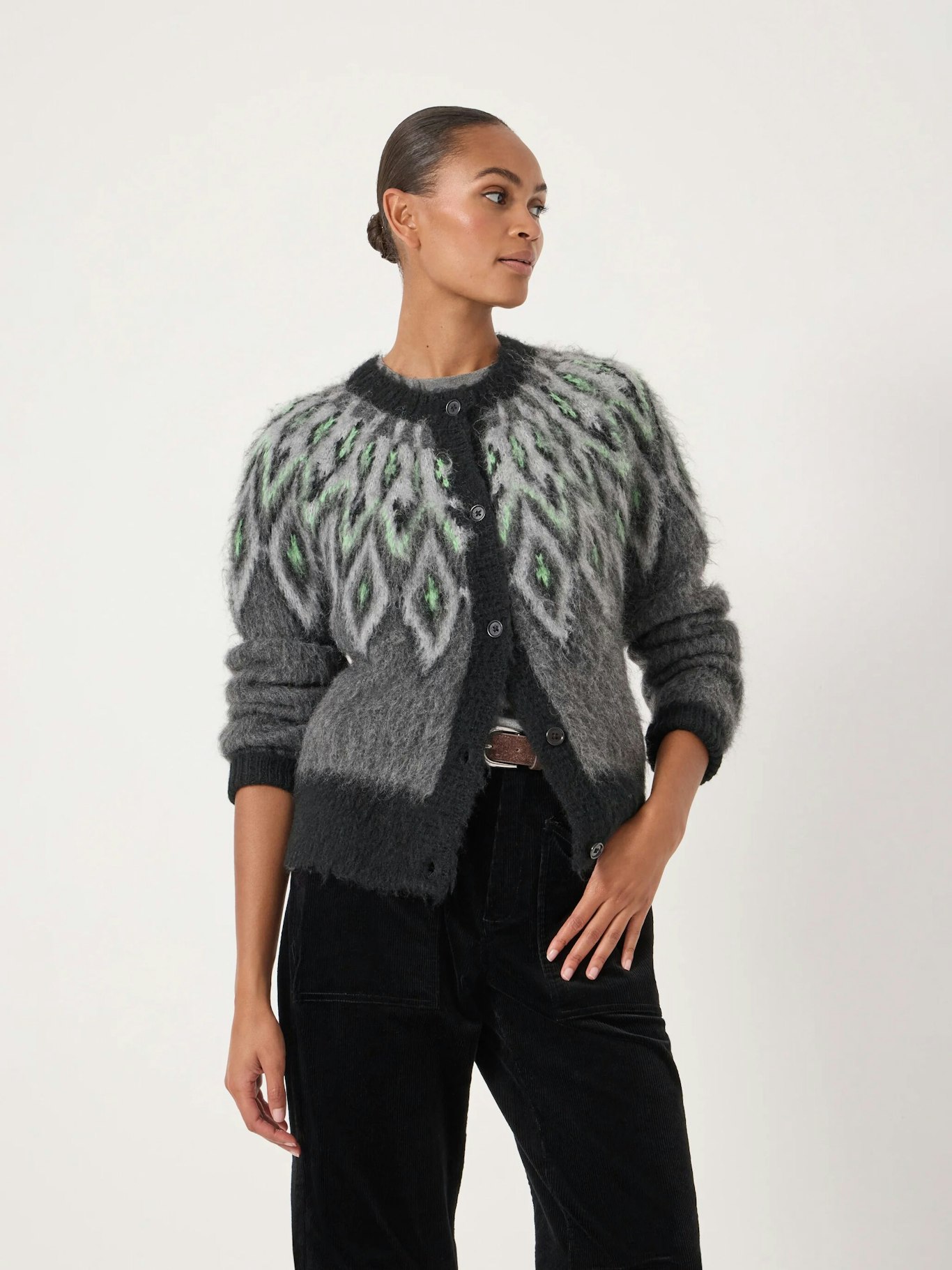 014430-2806-01 Brushed Fairisle Cardigan with Mohair