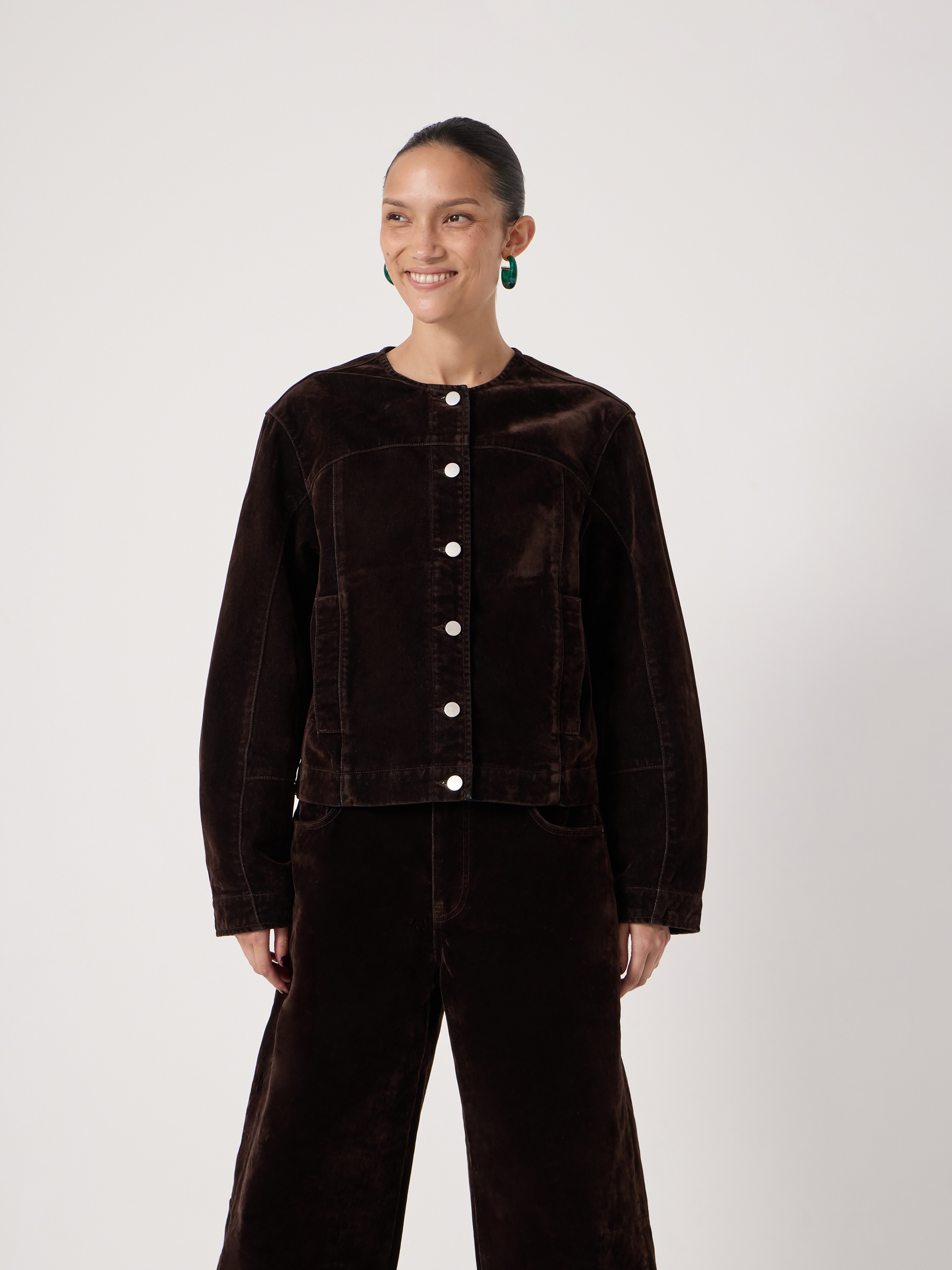 Velma Velvet Flocked Denim Jacket