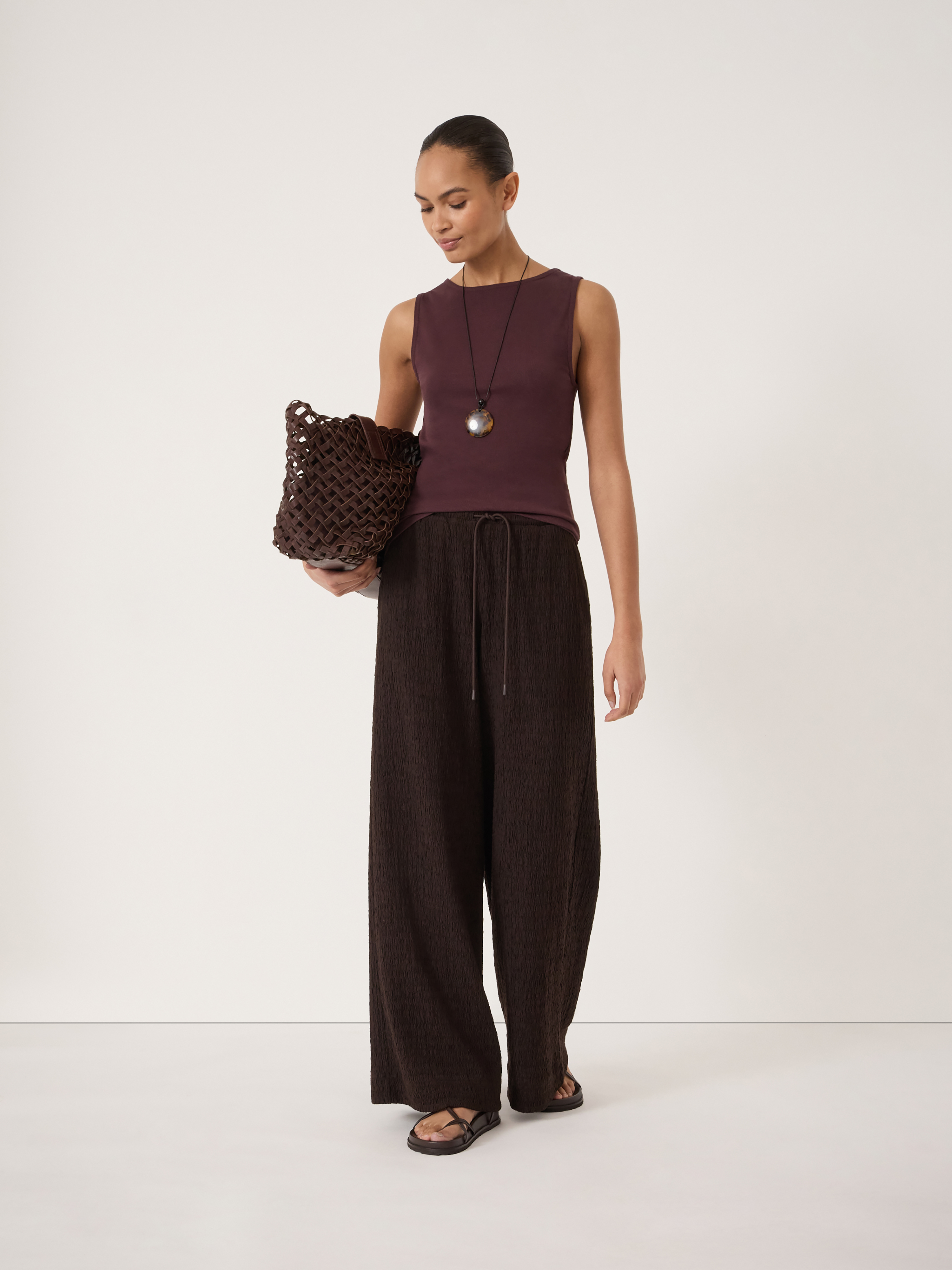 Aria Textured Jersey Wide Leg Trousers