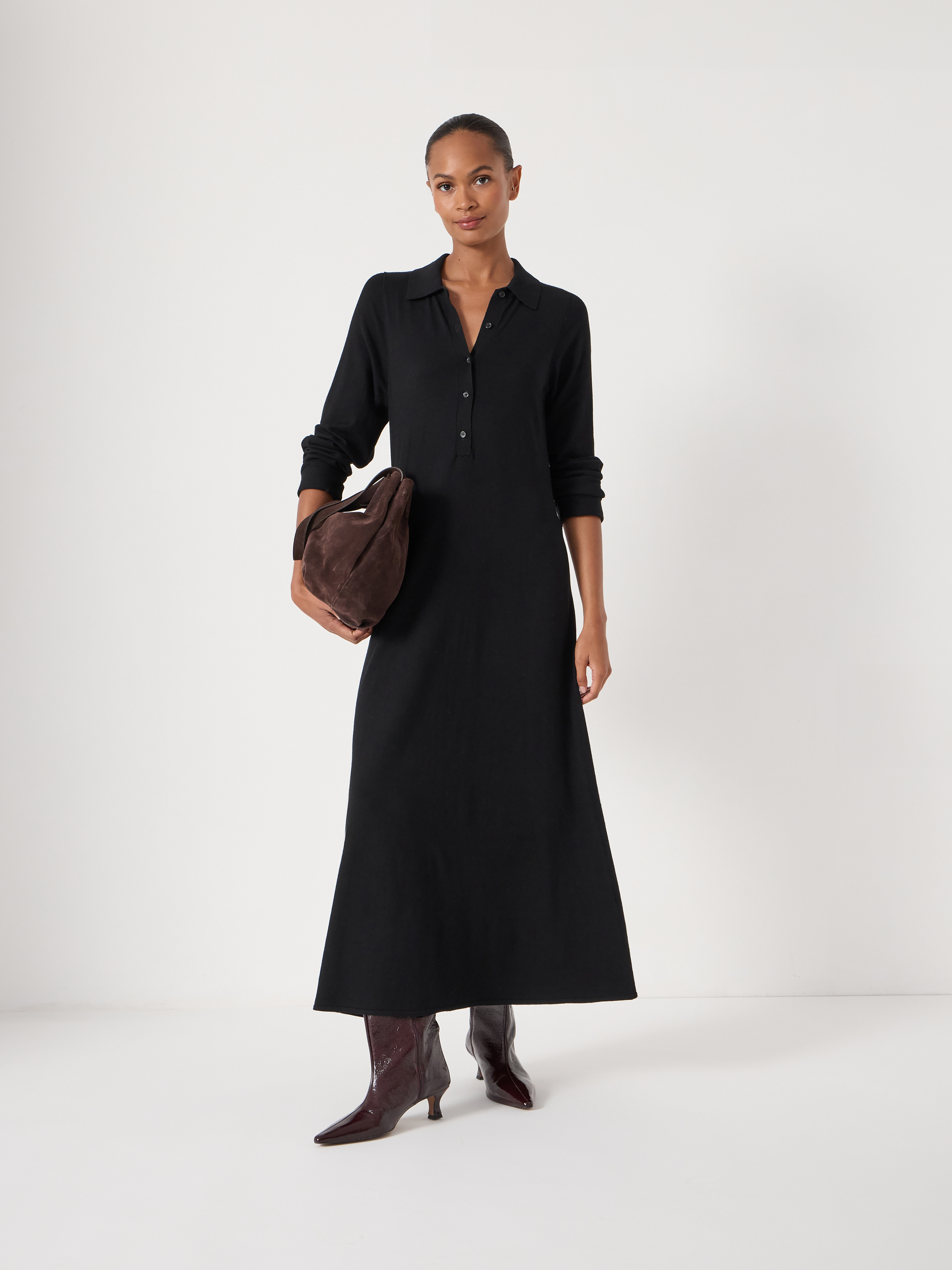Polo Neck Knitted Midi Dress