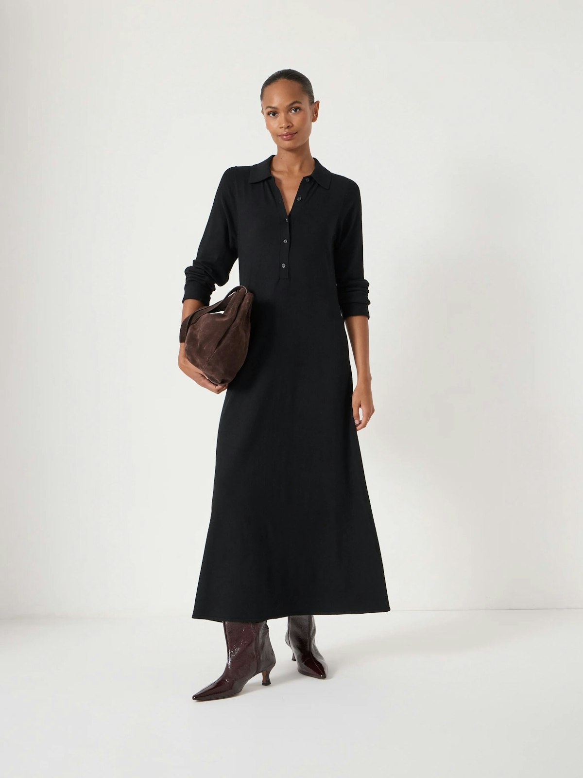 knee length dresses for ladies The Viscose Knit Polo Midi Dress
