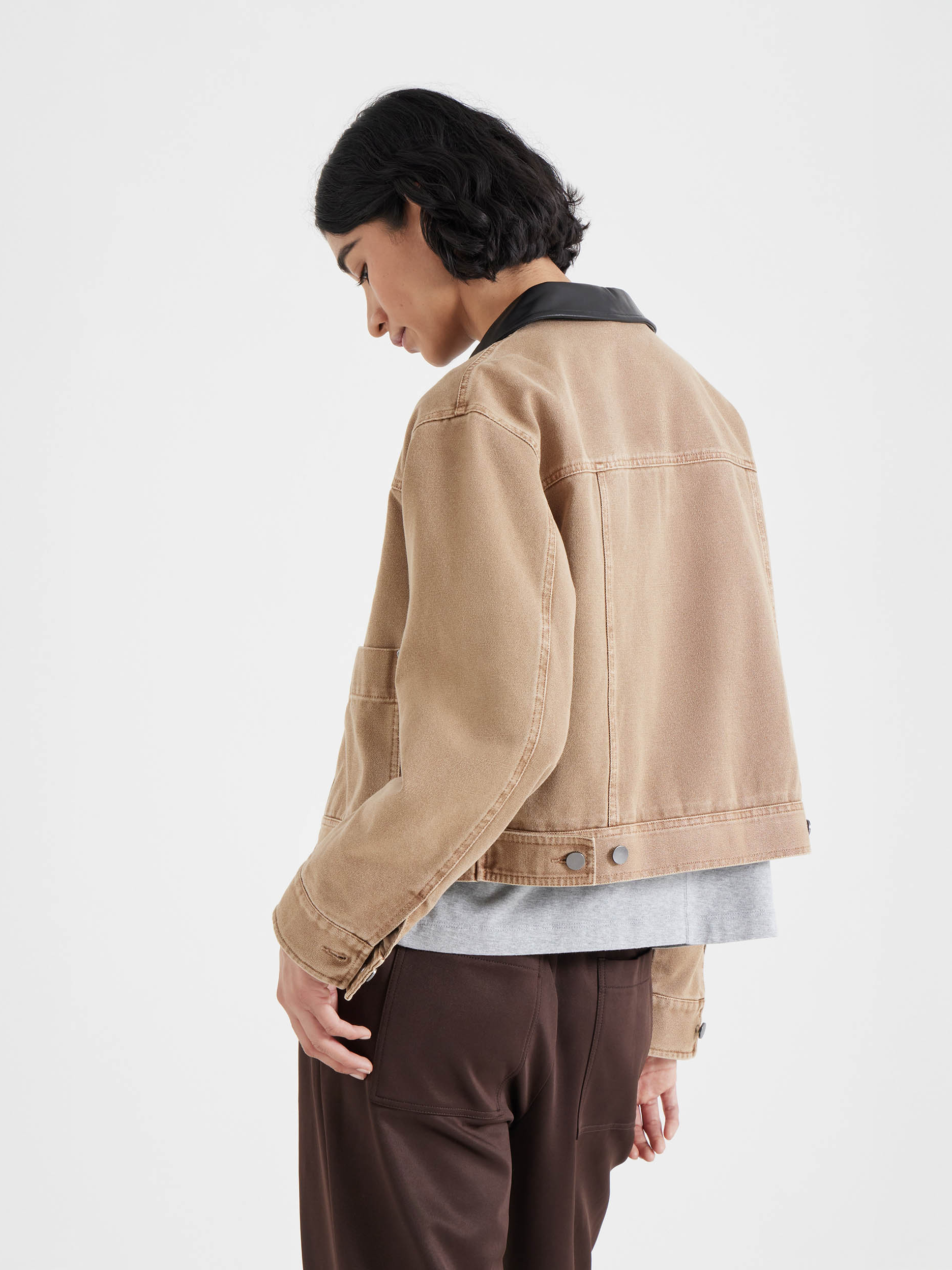 Leather Collar Cropped Jacket