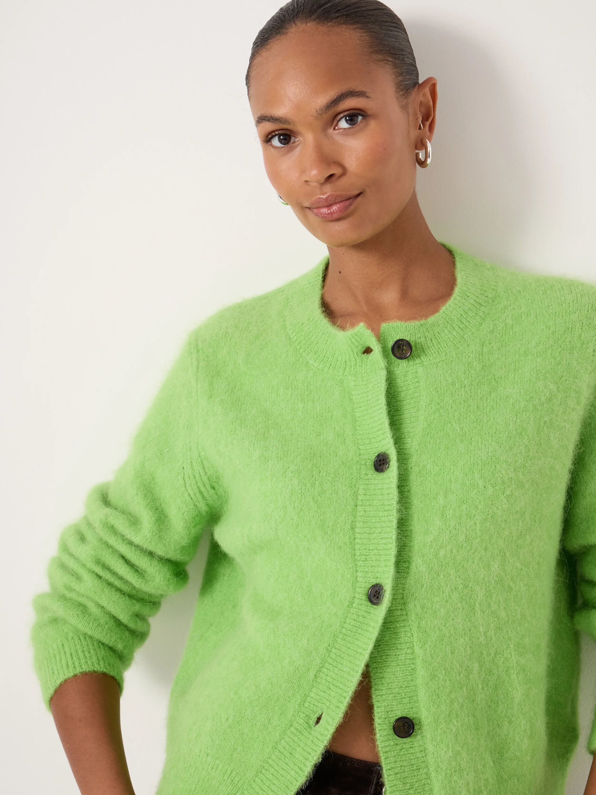 Perrin Crew Neck Alpaca Wool Cardigan | Lime Green | hush
