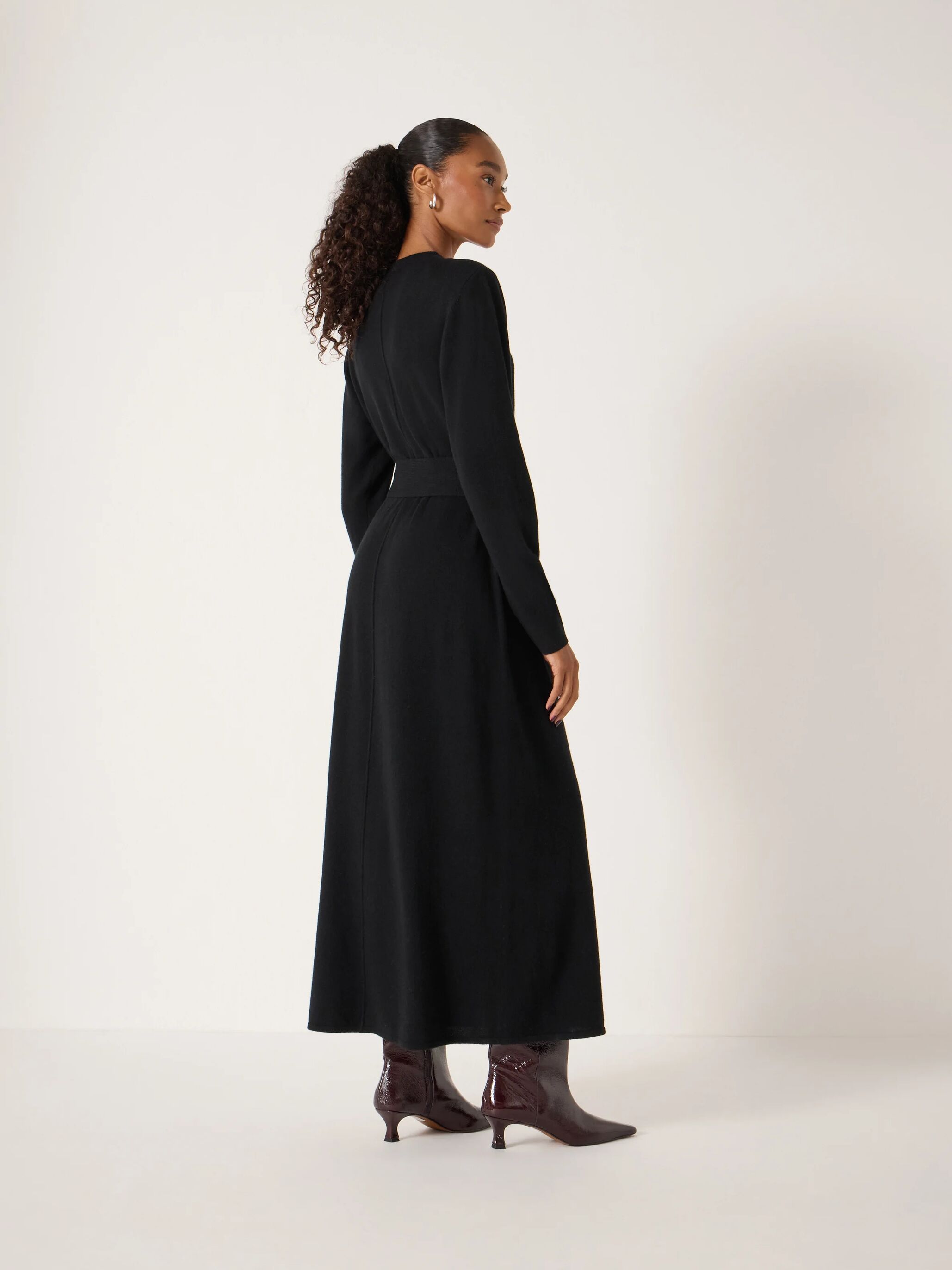 Buckle Belt Merino Wool Midi Dress