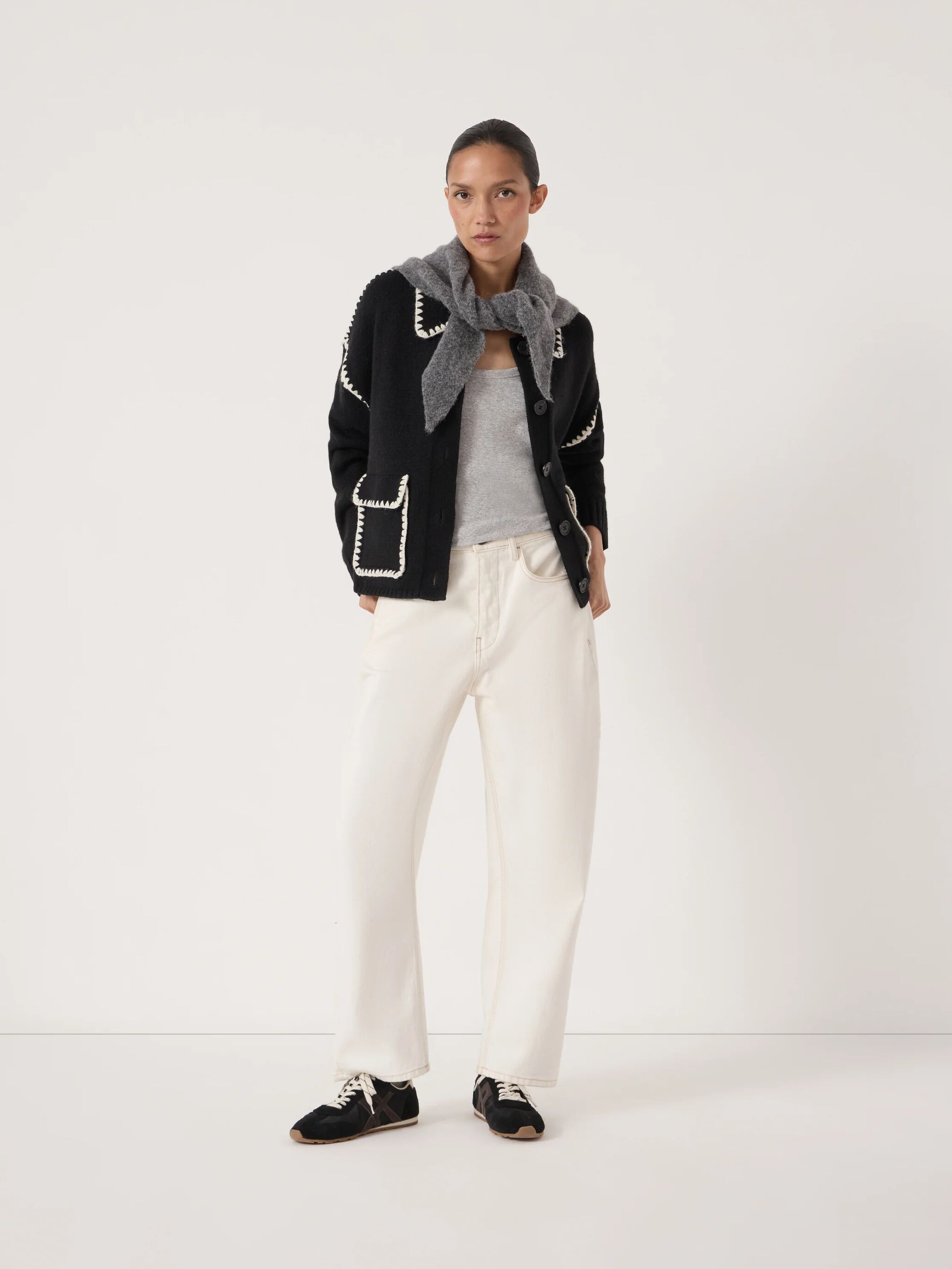 Wool Blend Whipstitch Trim Shirt Jacket