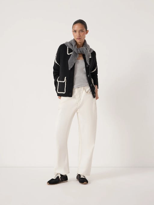 Wool Blend Whipstitch Trim Shirt Jacket