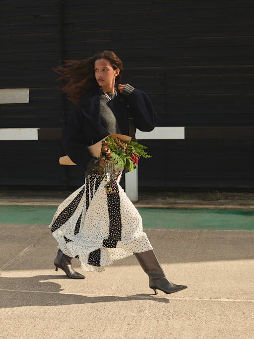 Oti Polka Dot Godet Midi Skirt