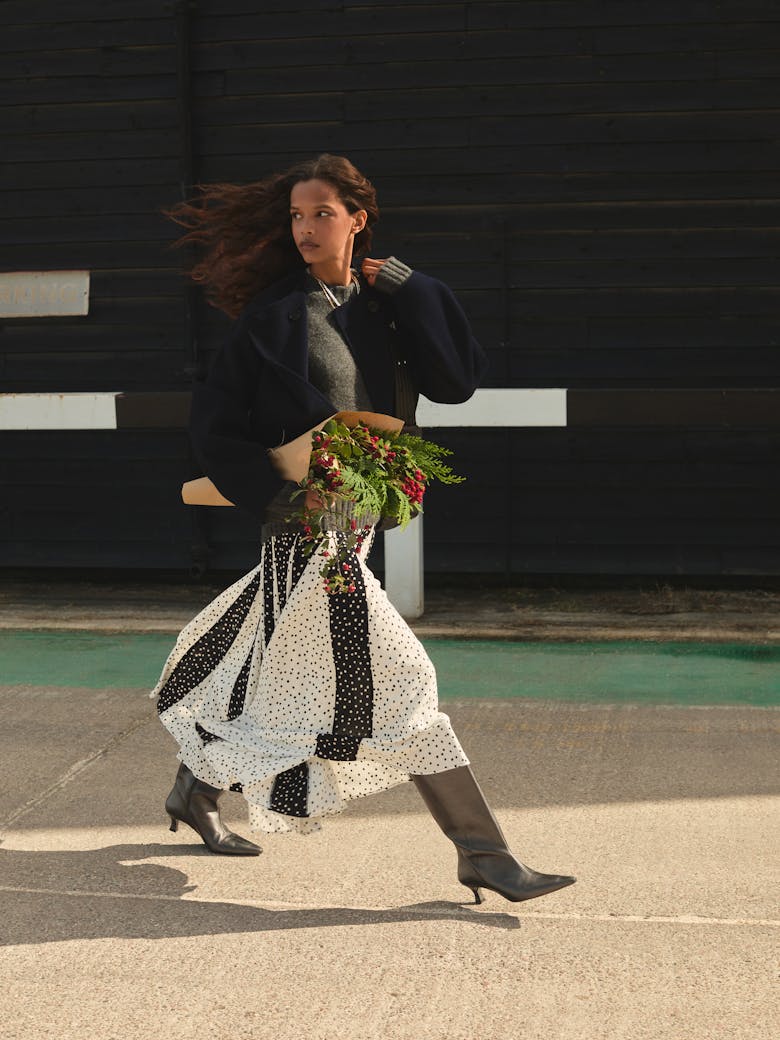 Oti Polka Dot Godet Midi Skirt