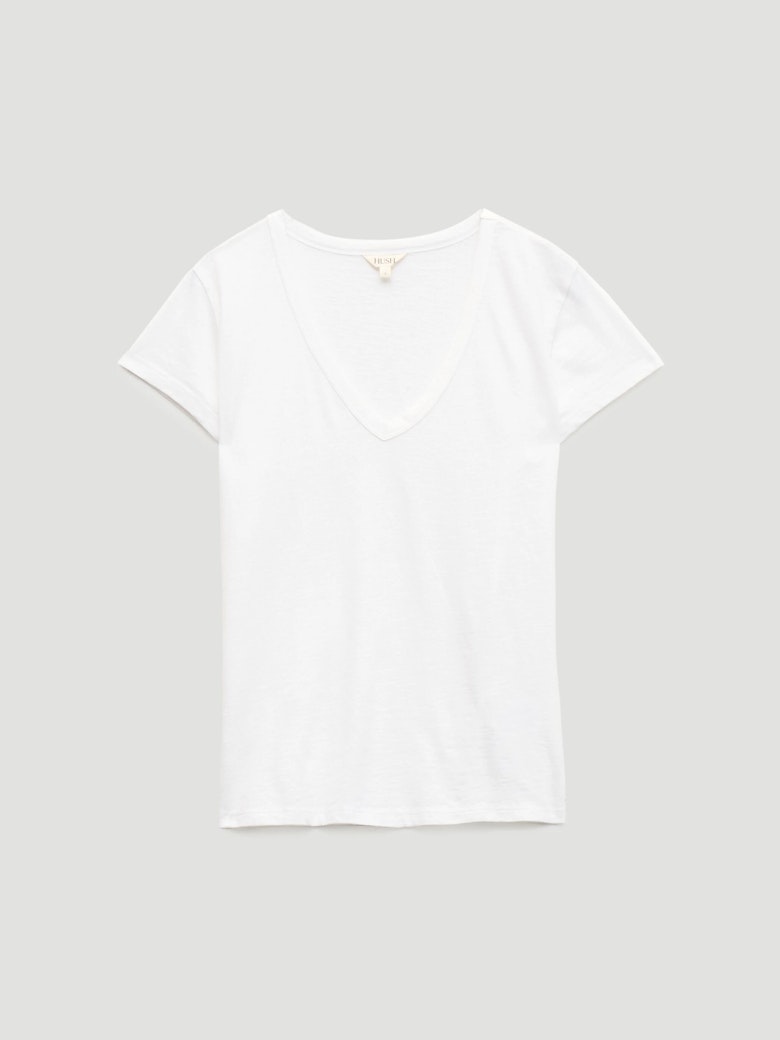 Slim Fit Slub Cotton V Neck T-Shirt