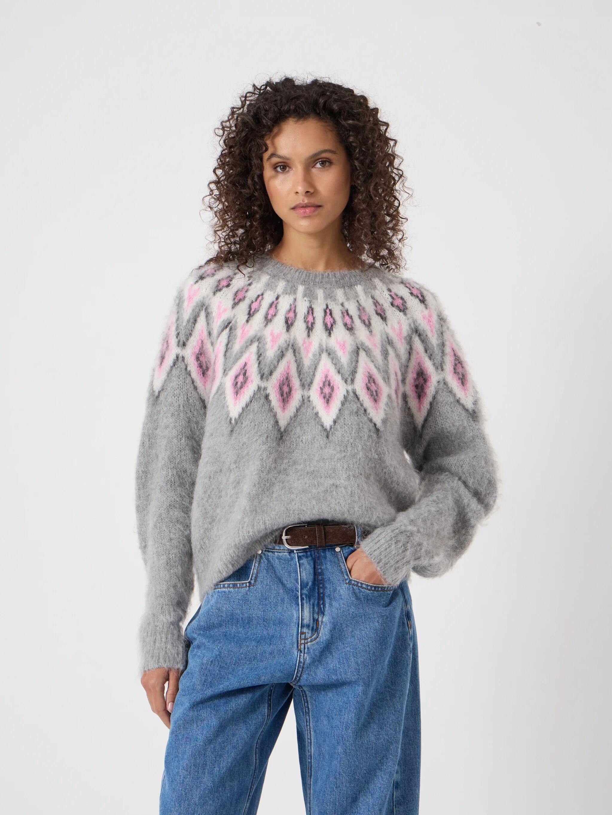 Brushed Fairisle Jumper with Mohair | Light Grey Marl | hush