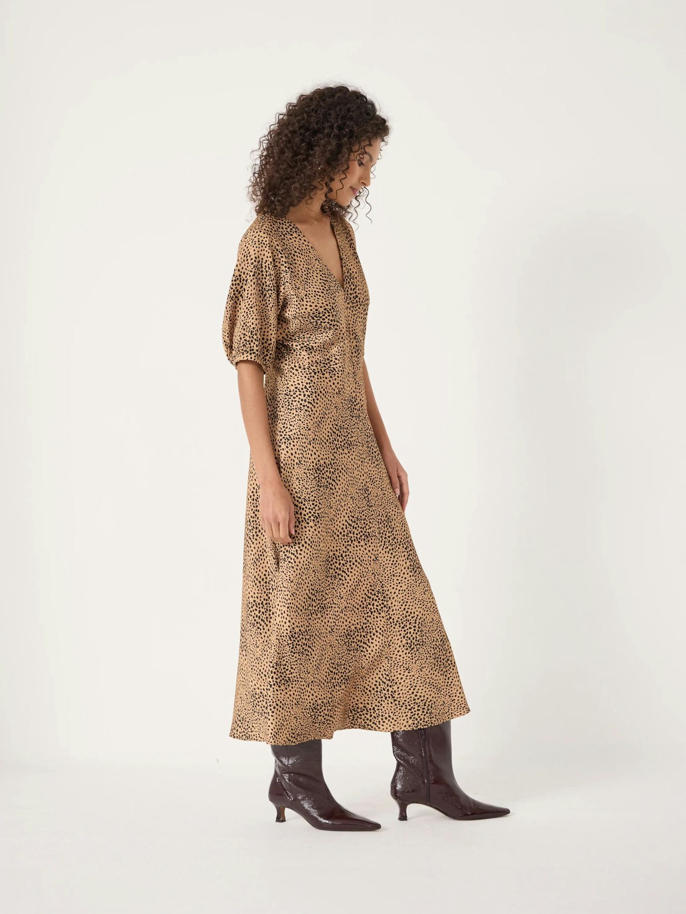 014512-4885-02 Grace V-Neck Puff Sleeve Satin Dress