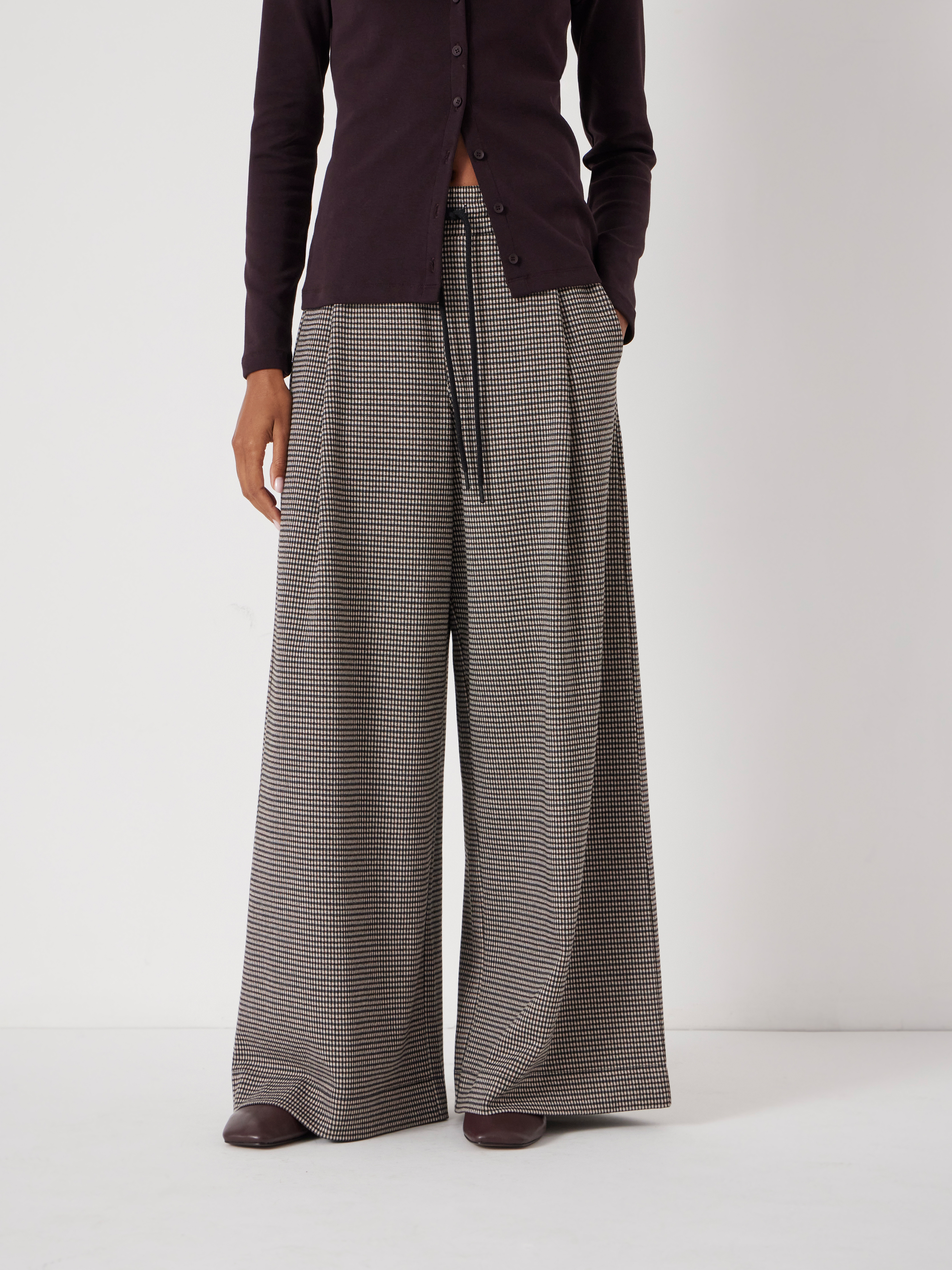 Check Wide Leg Jersey Trousers