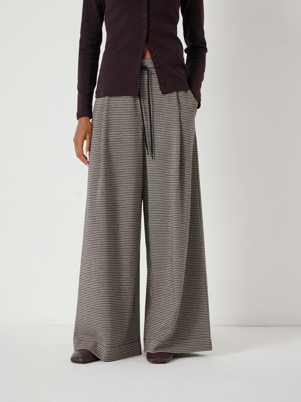 014222-4805-01 Check Wide Leg Jersey Trousers