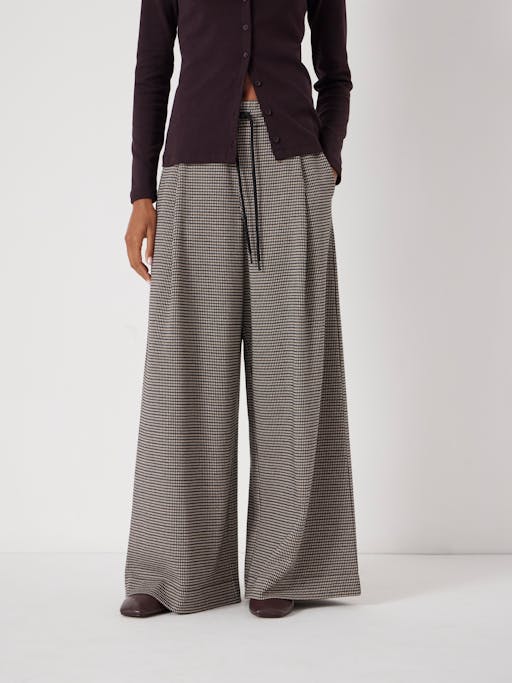 Check Wide Leg Jersey Trousers