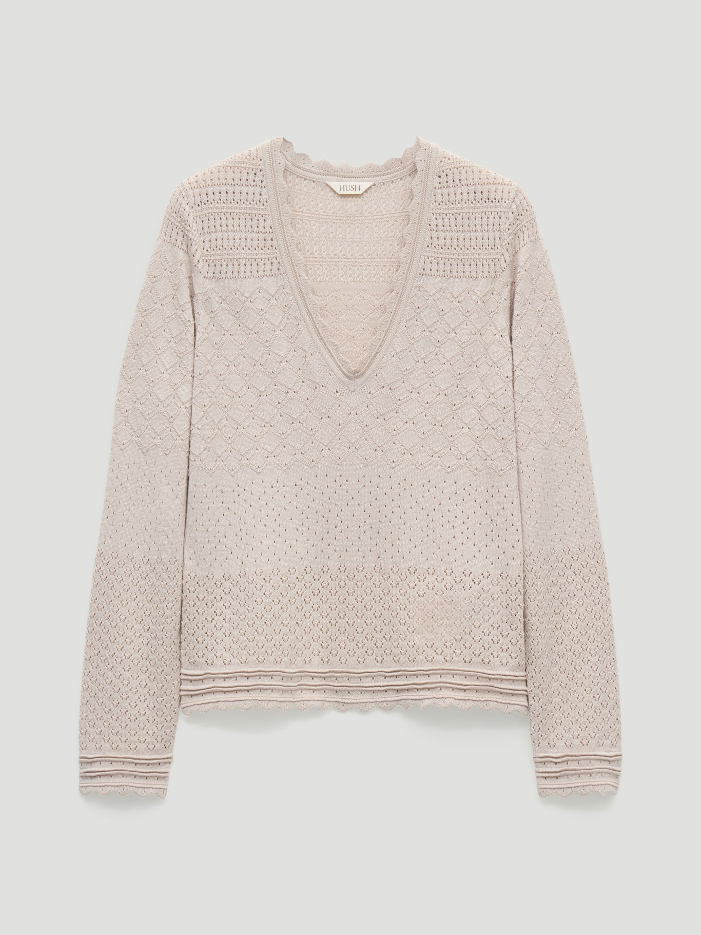 014772-0340-07 Pointelle Cotton V Neck Jumper