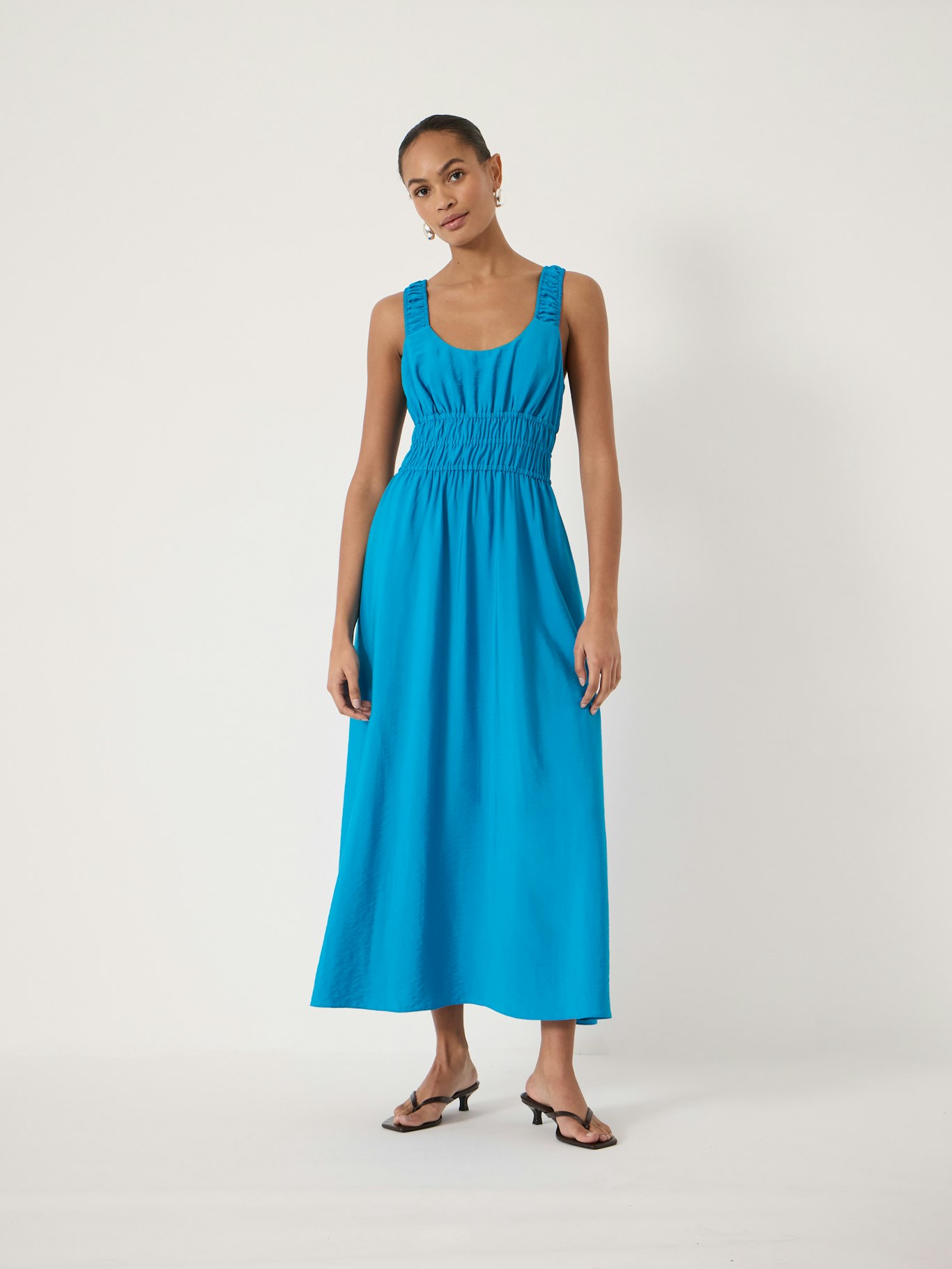 Air Flow Gathered Straps Midi Dress - Aqua Blue, 6 Air Flow Gathered Straps Midi Dress - Aqua Blue, 6