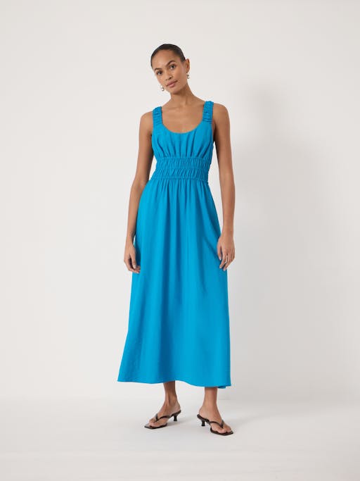 Air Flow Gathered Straps Midi Dress