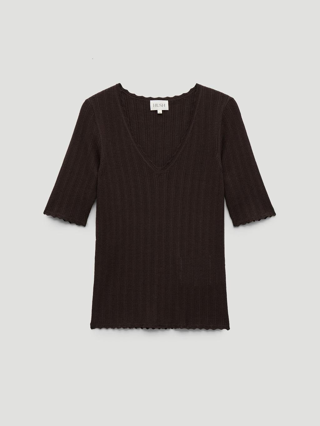 014823-0450-07 Fine Pointelle Short Sleeve Knitted T-shirt