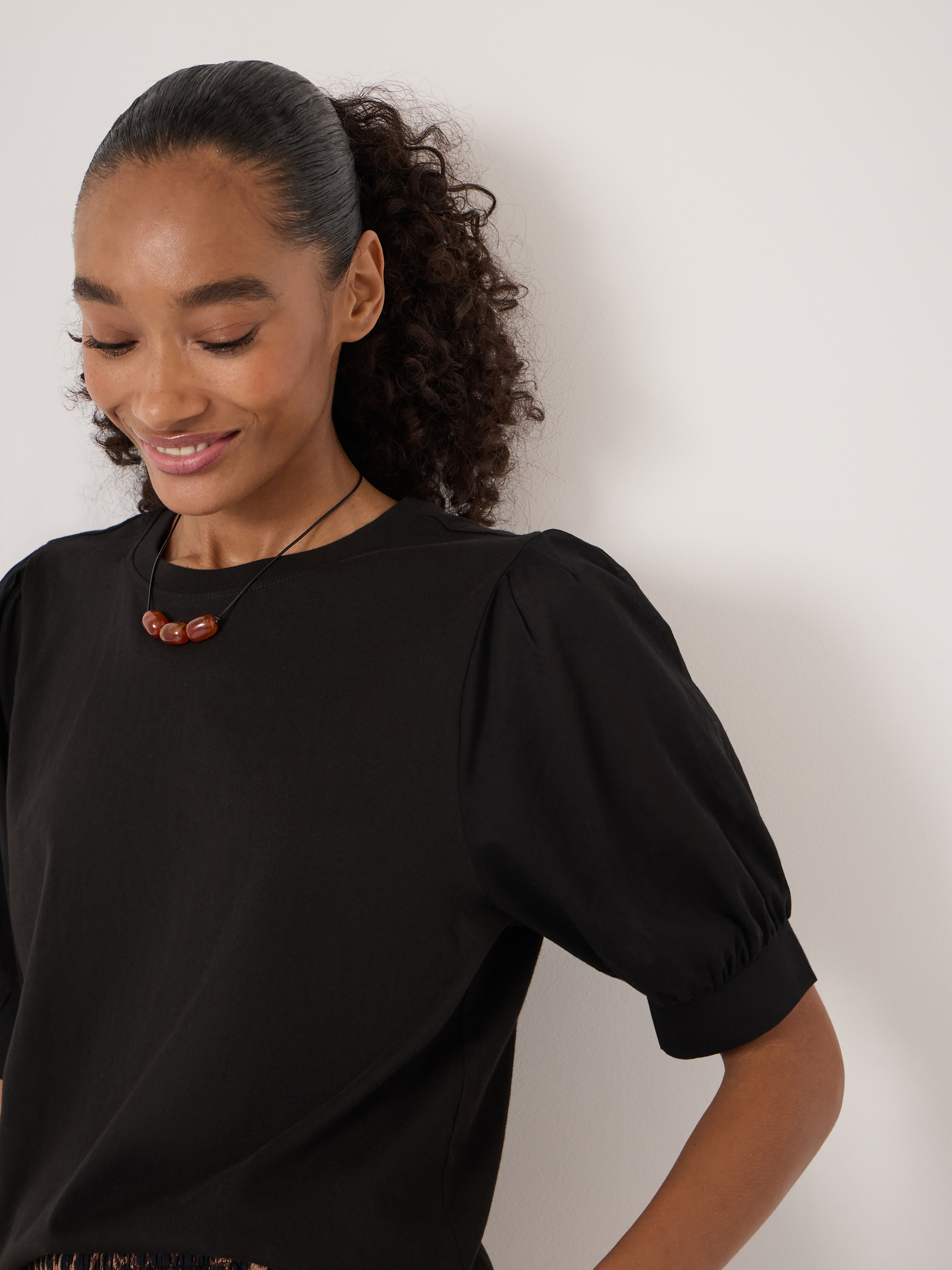 Talia Cotton Woven Puff Sleeve T-Shirt