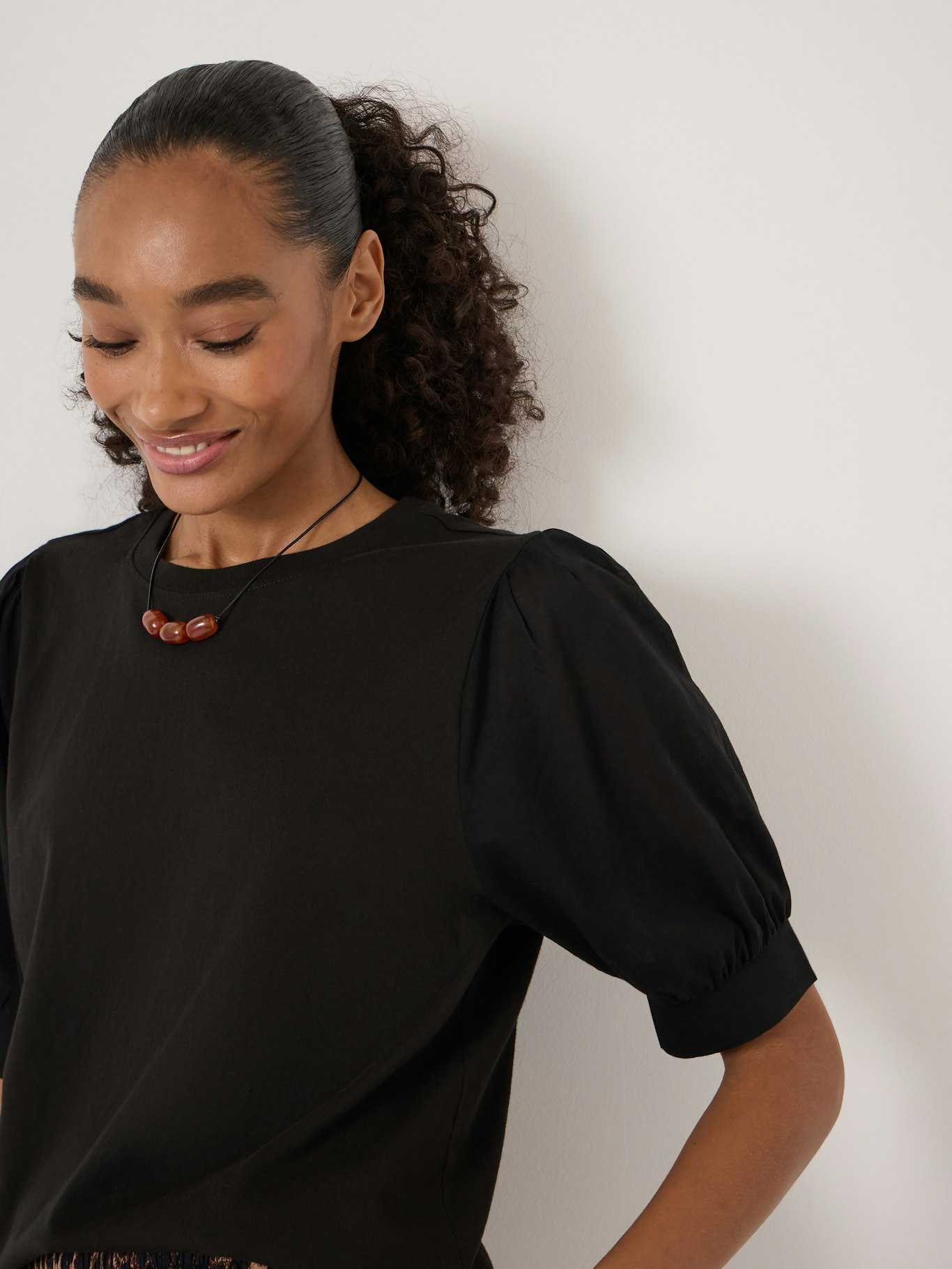 014482-0456-04 Talia Cotton Woven Puff Sleeve T-Shirt