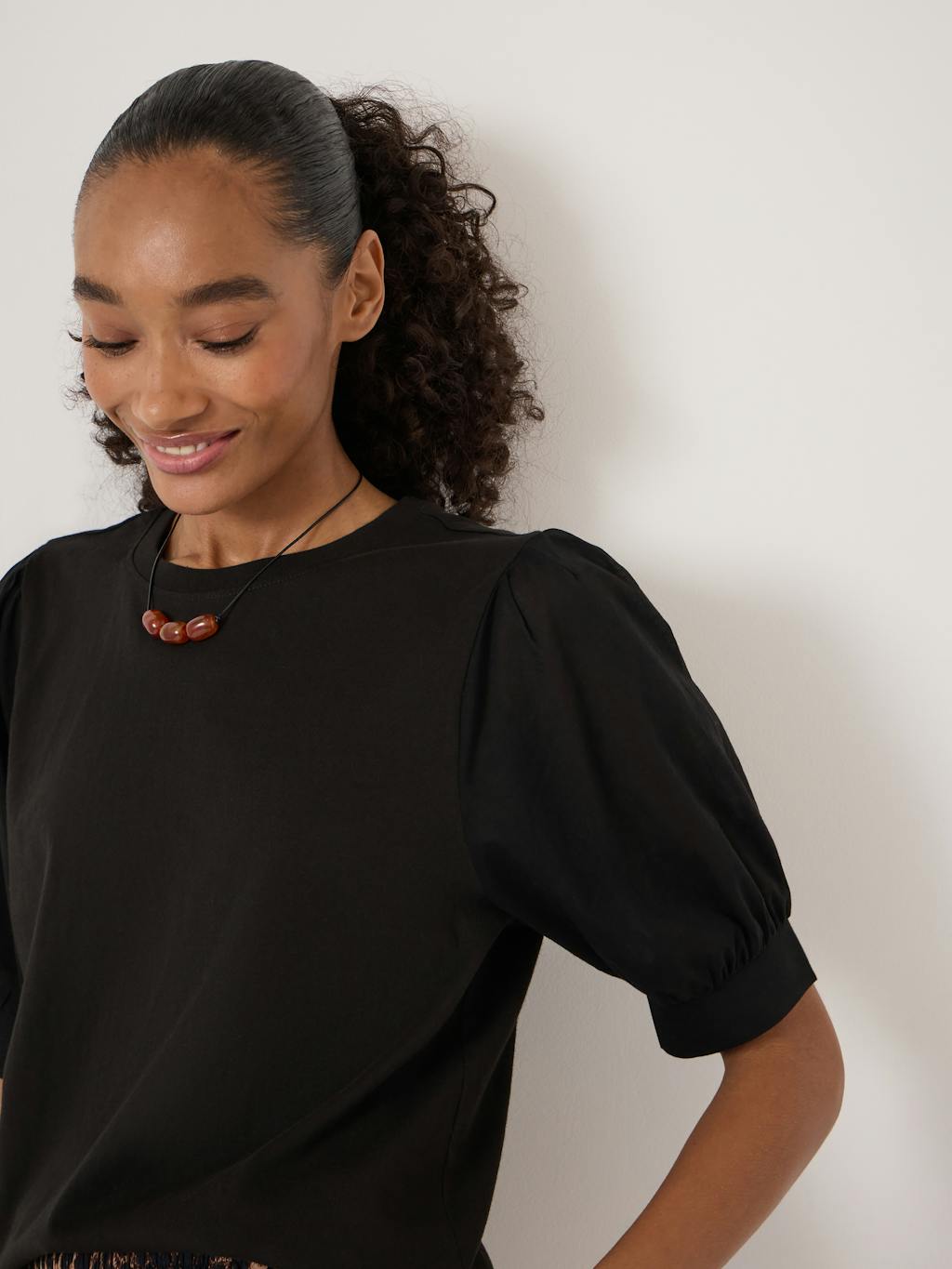 014482-0456-04 Talia Cotton Woven Puff Sleeve T-Shirt