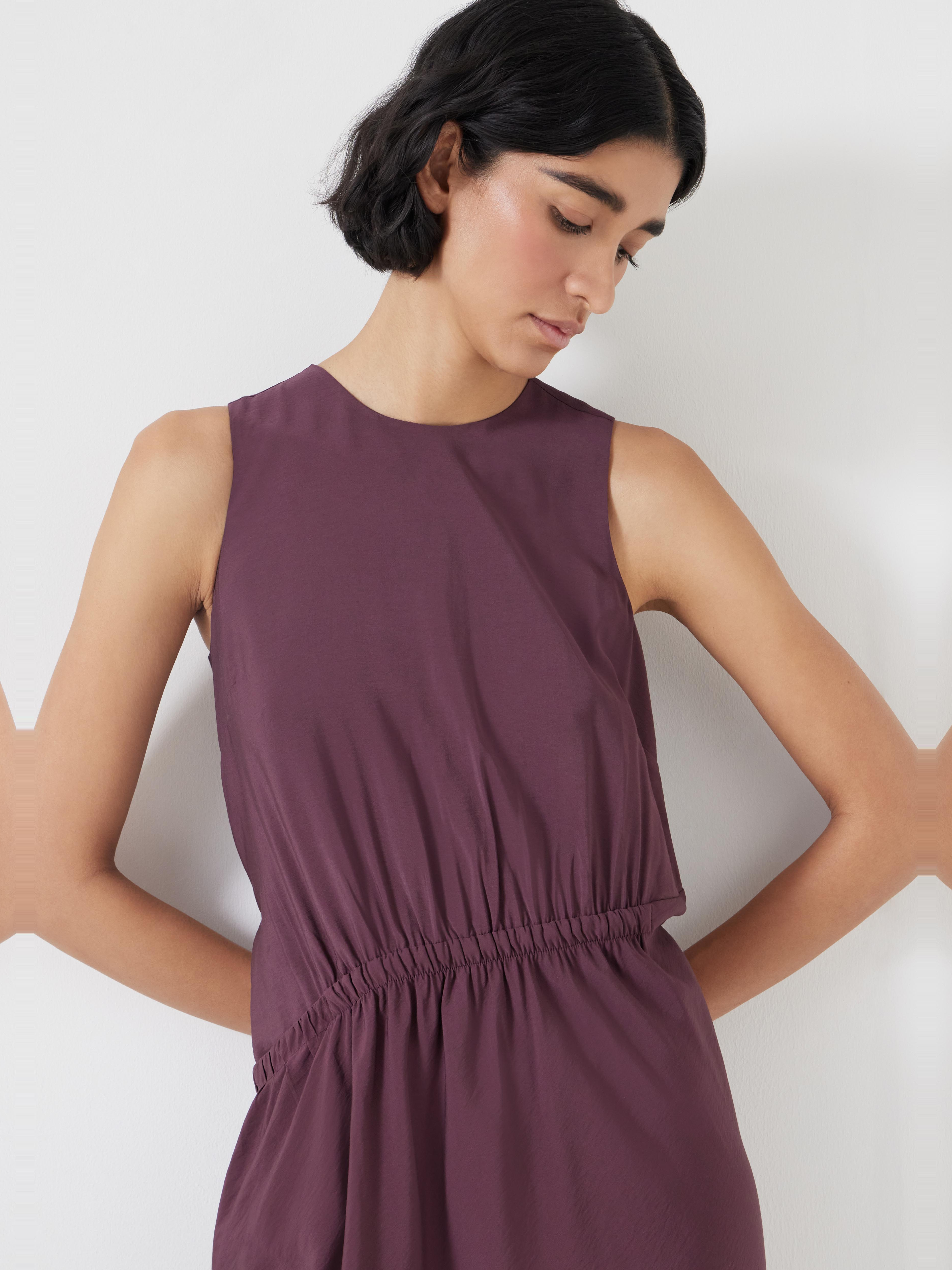 Air Flow Sleeveless Gathered Waist Midi Dress