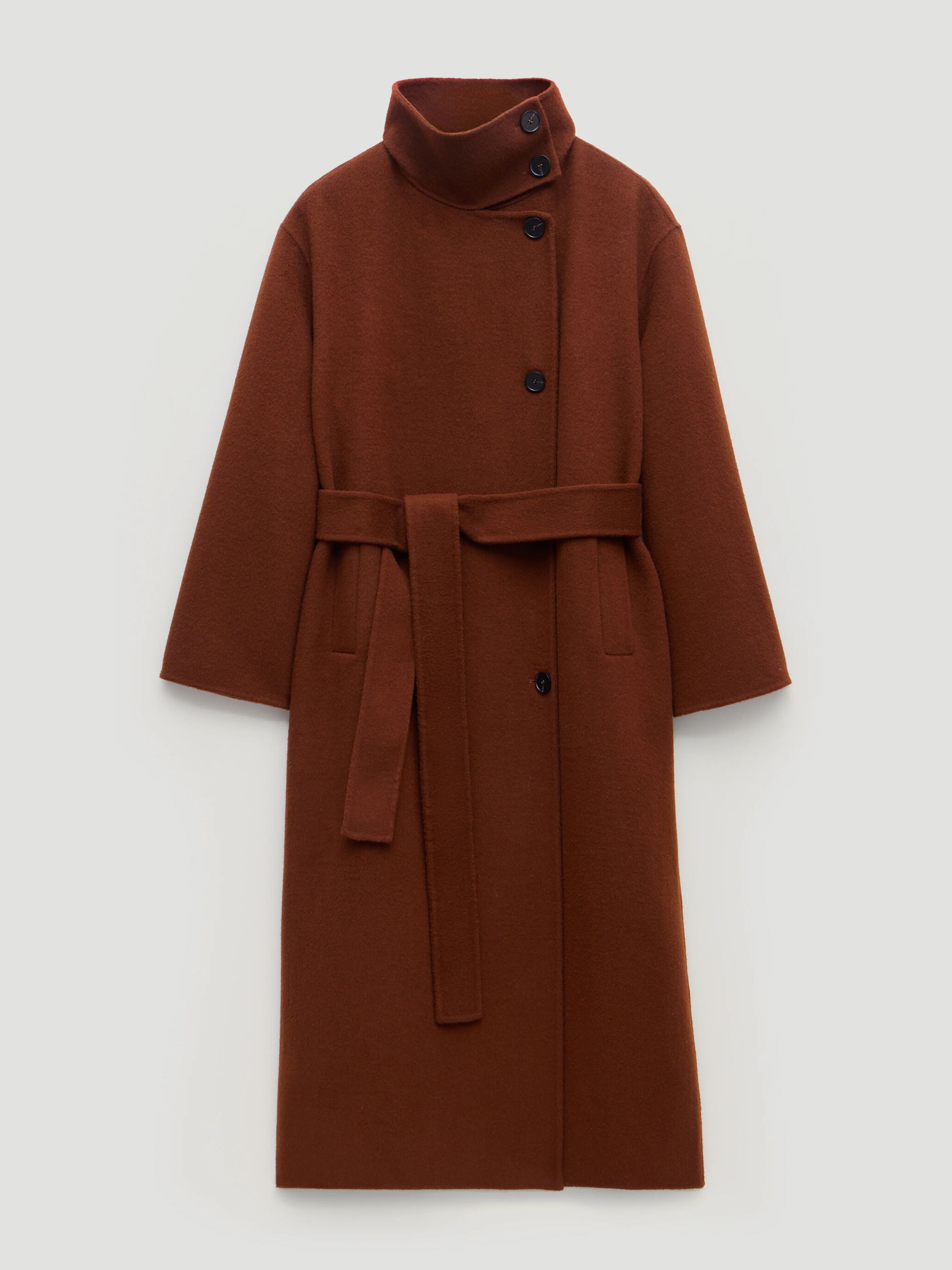 Pure Wool Double Faced Funnel Neck Belted Coat