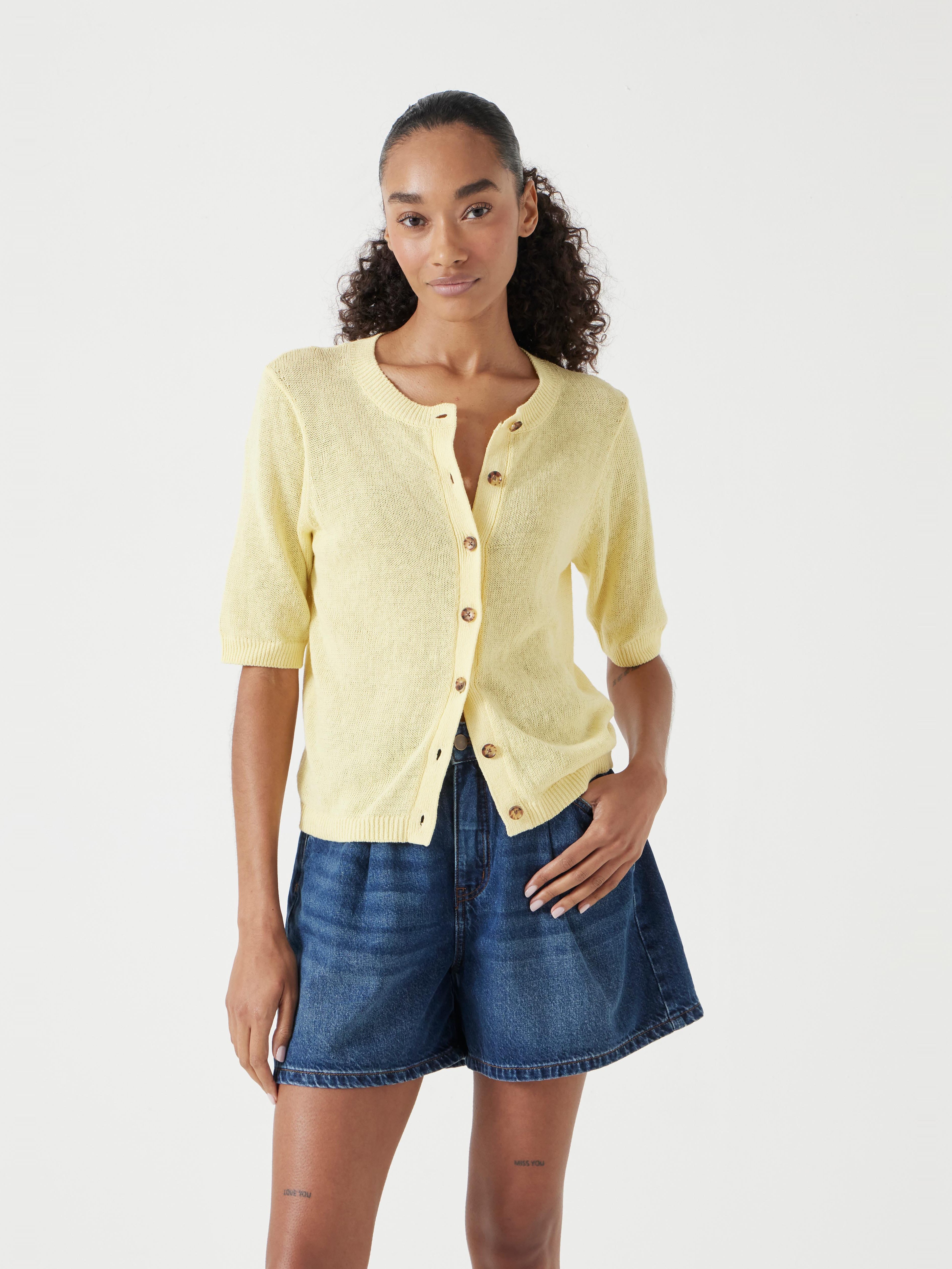 Linen Blend Short Sleeve Cardigan