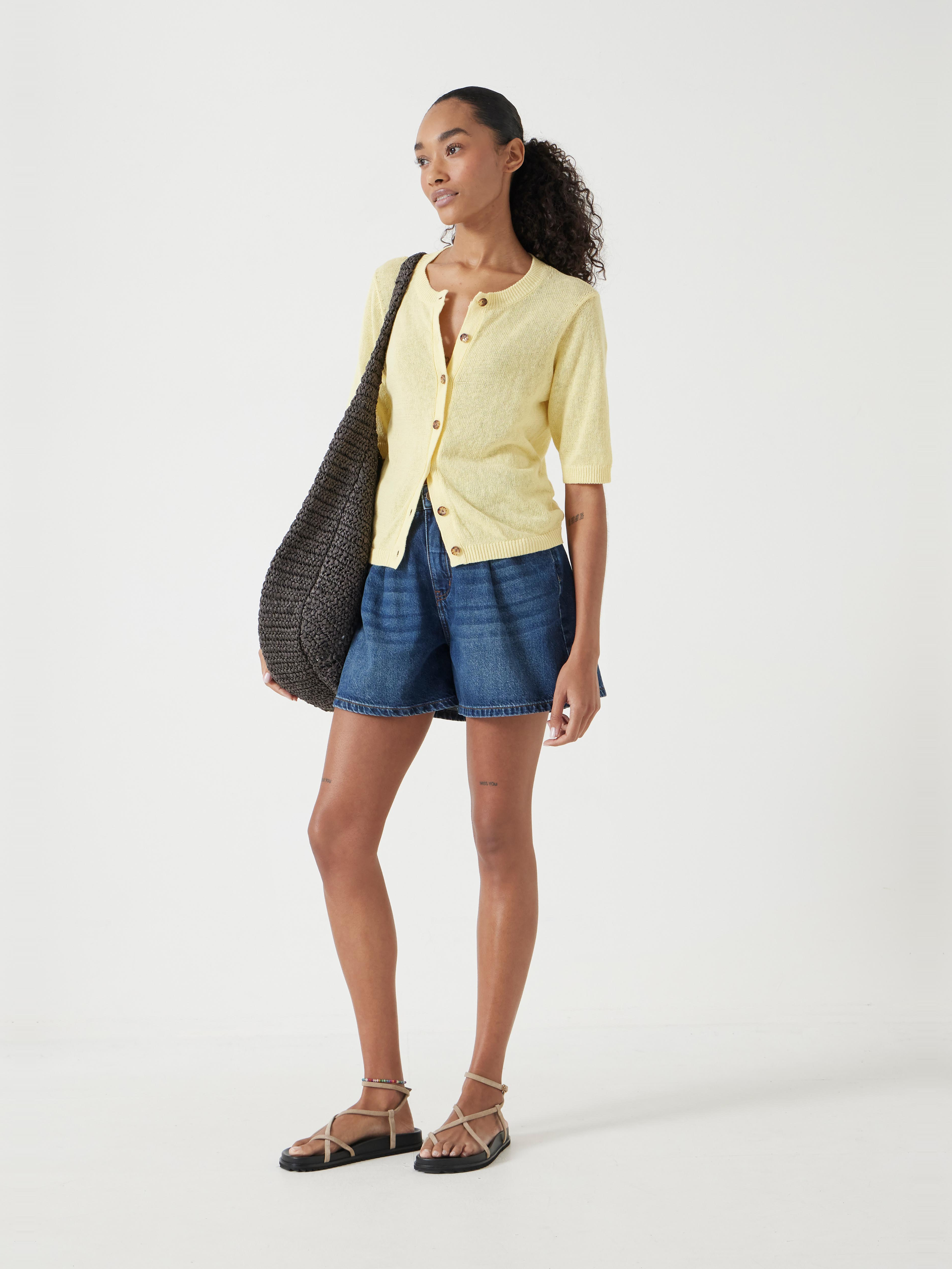 Linen Blend Short Sleeve Cardigan