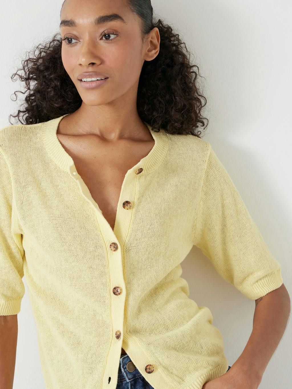 013078-0755-04 Linen Blend Short Sleeve Cardigan