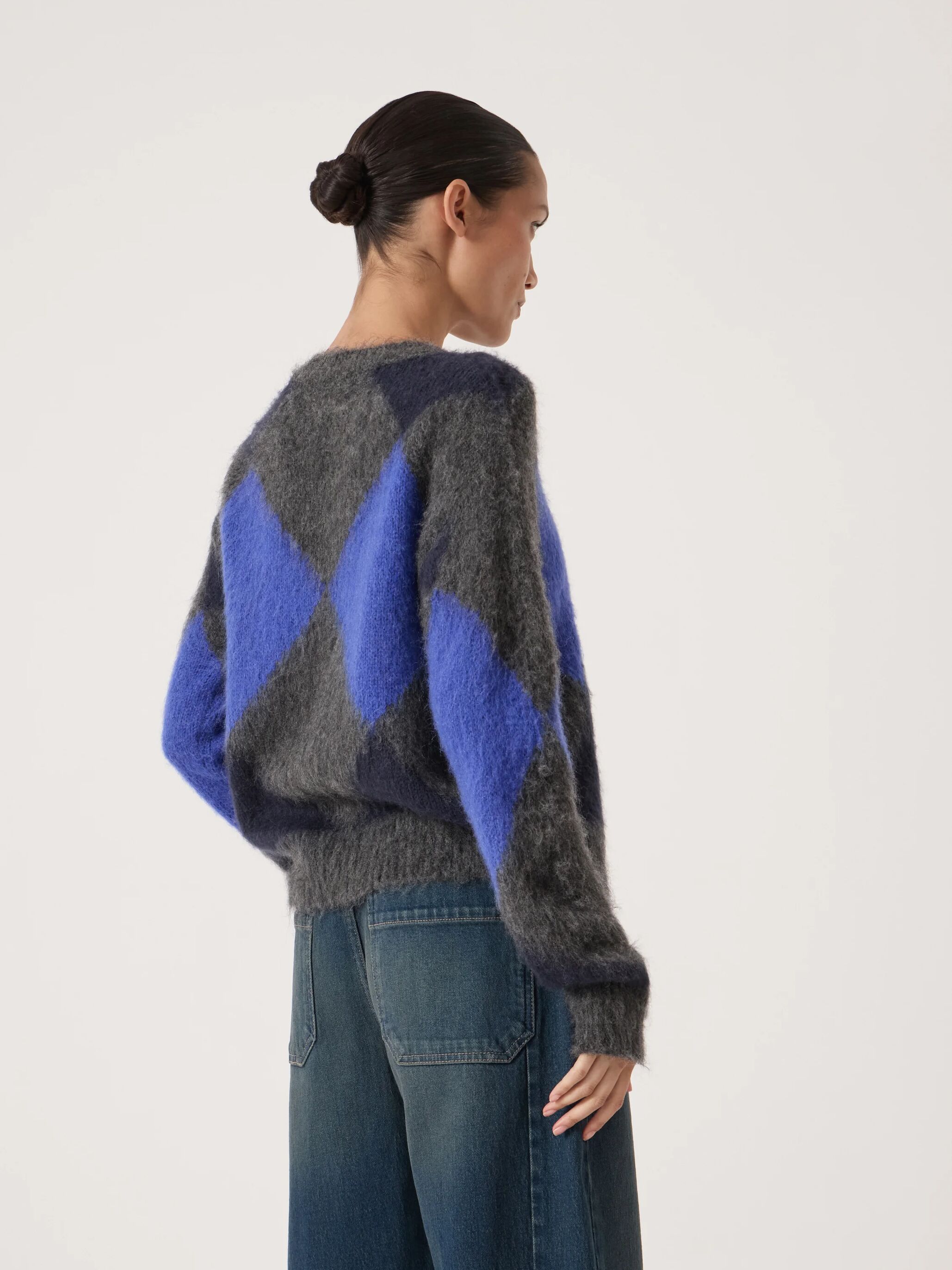 Brushed Argyle Alpaca Blend Cardigan