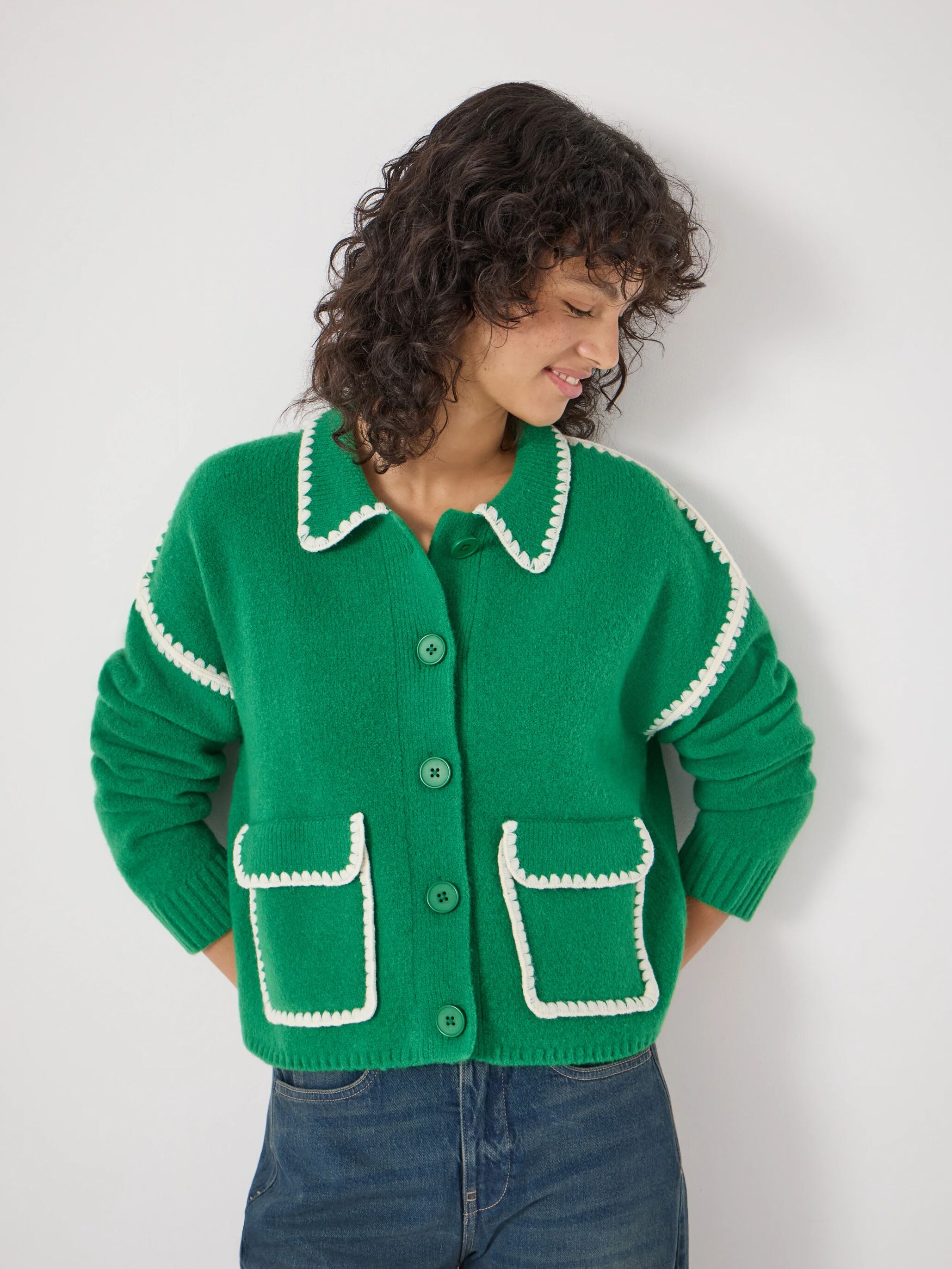 Wool Blend Whipstitch Trim Shirt Jacket