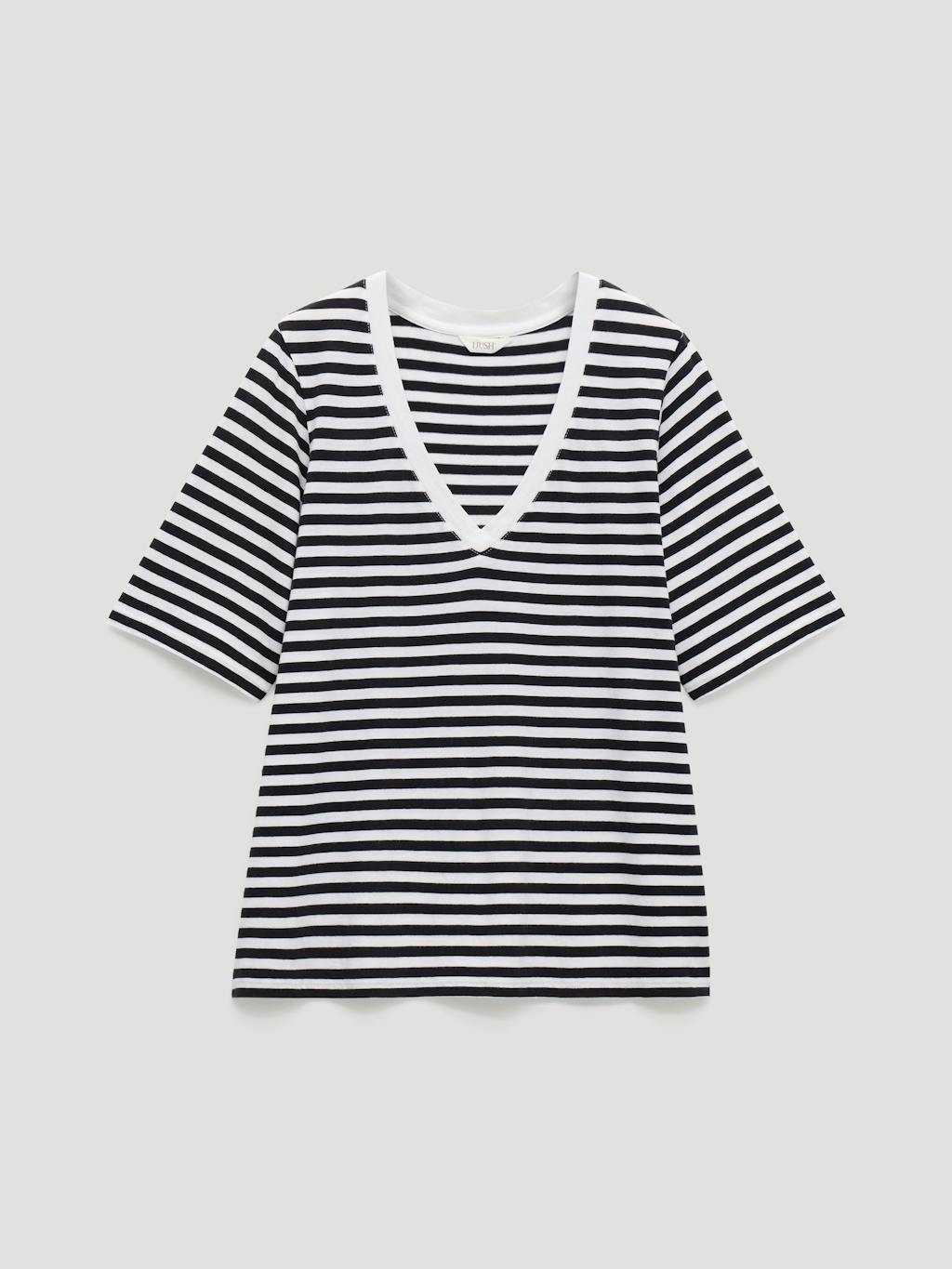 014492-0456-07 Reece Stripe V Neck Drapey T-Shirt