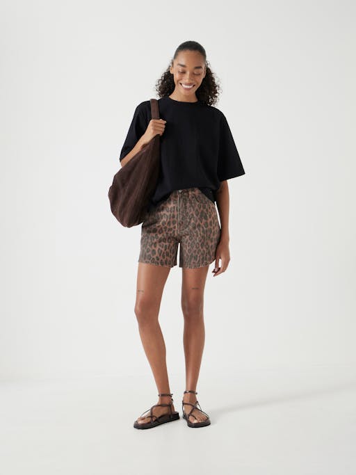 Leopard Print Essential Denim Shorts