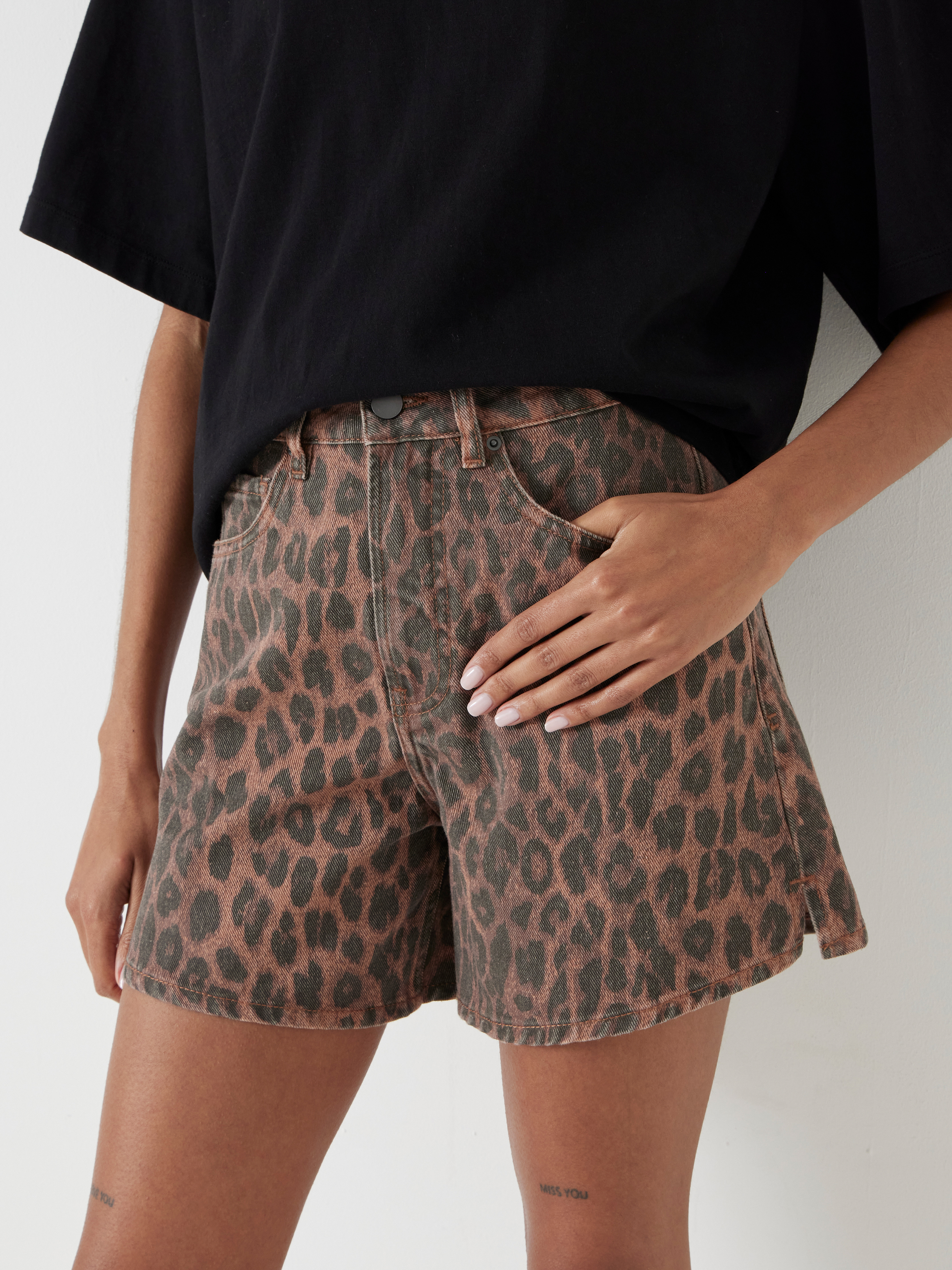 Leopard Print Essential Denim Shorts