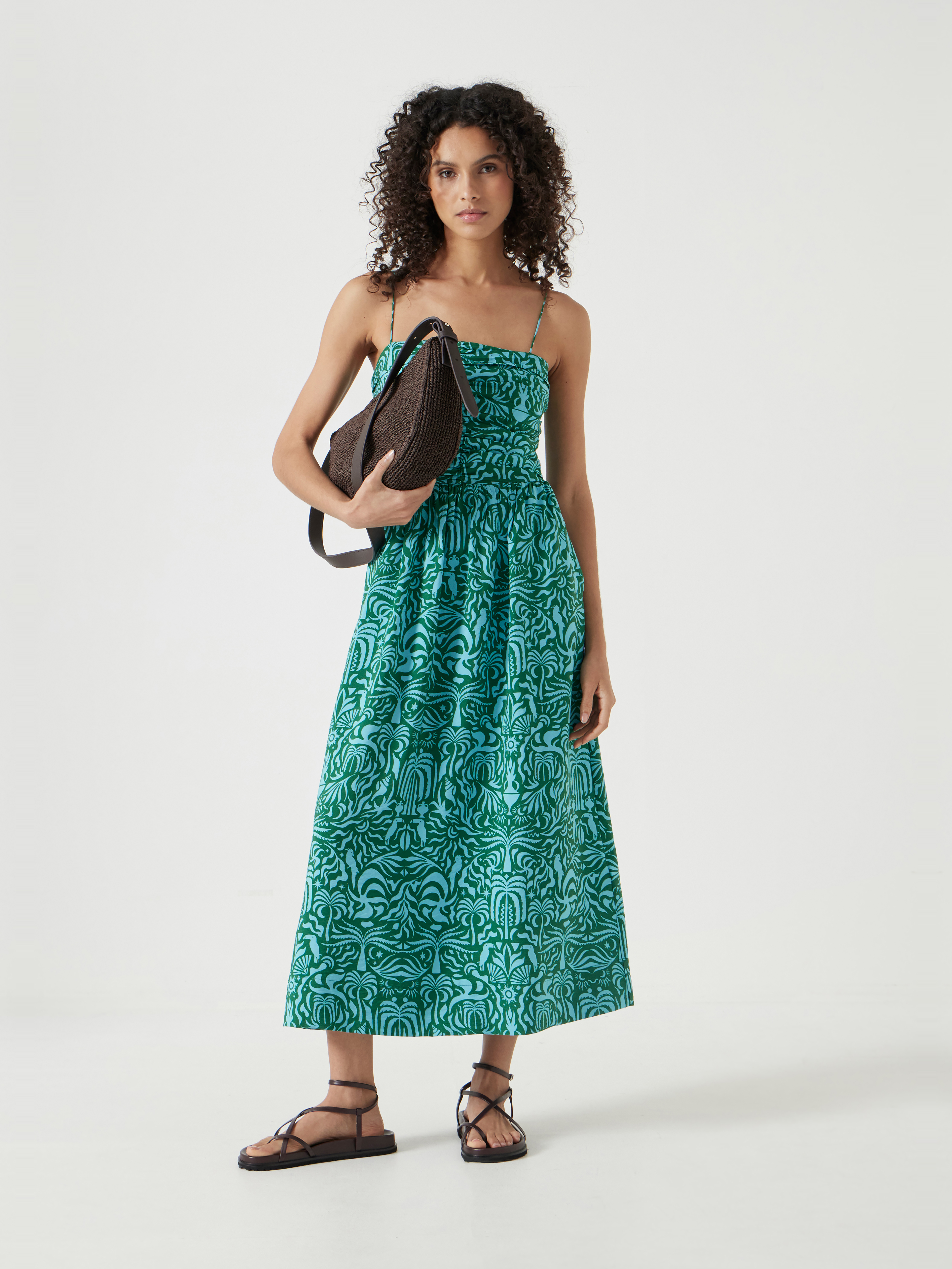 Air Flow Strappy Gathered Midi Dress