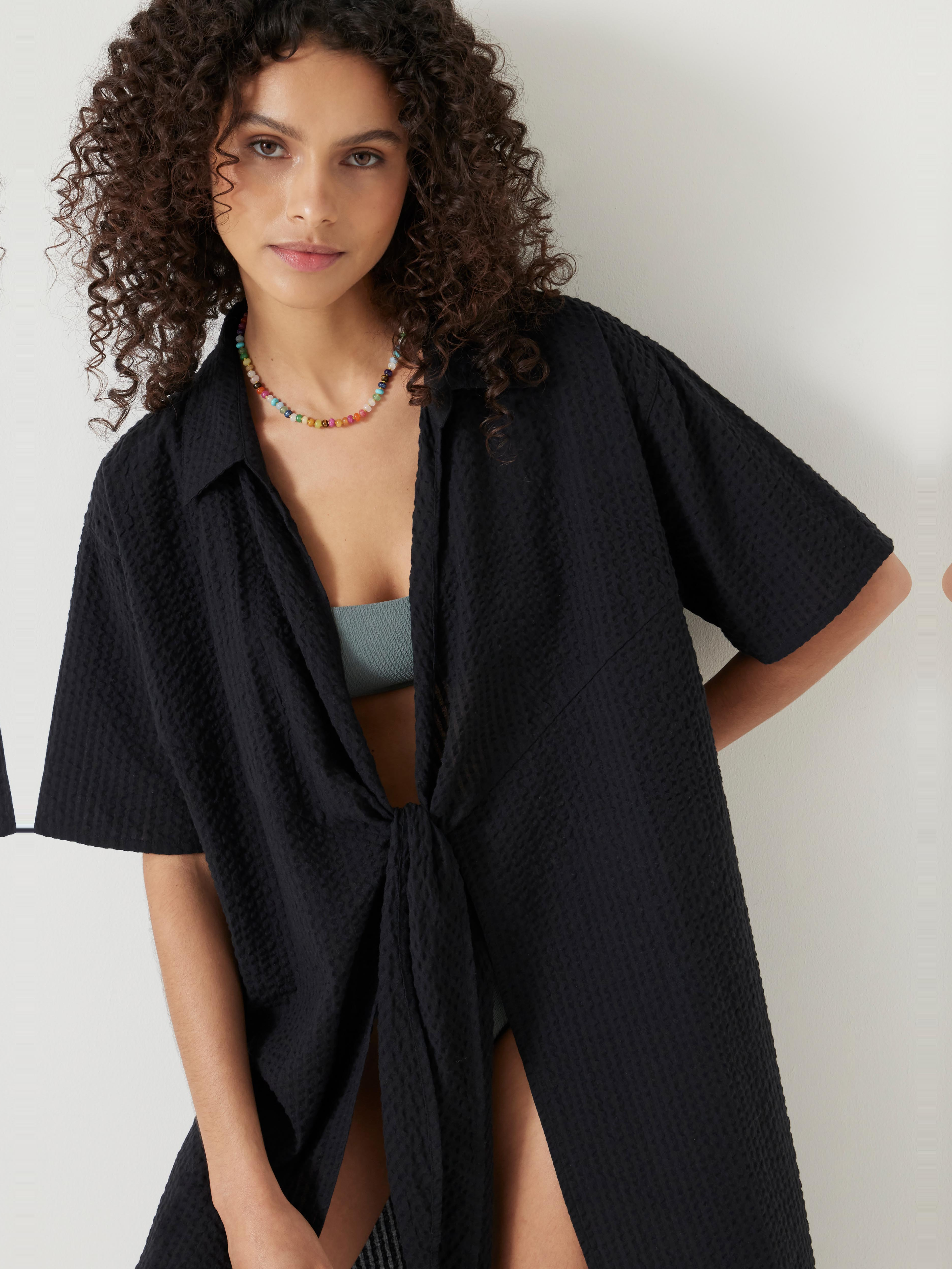 Seersucker Tie Front Beach Dress