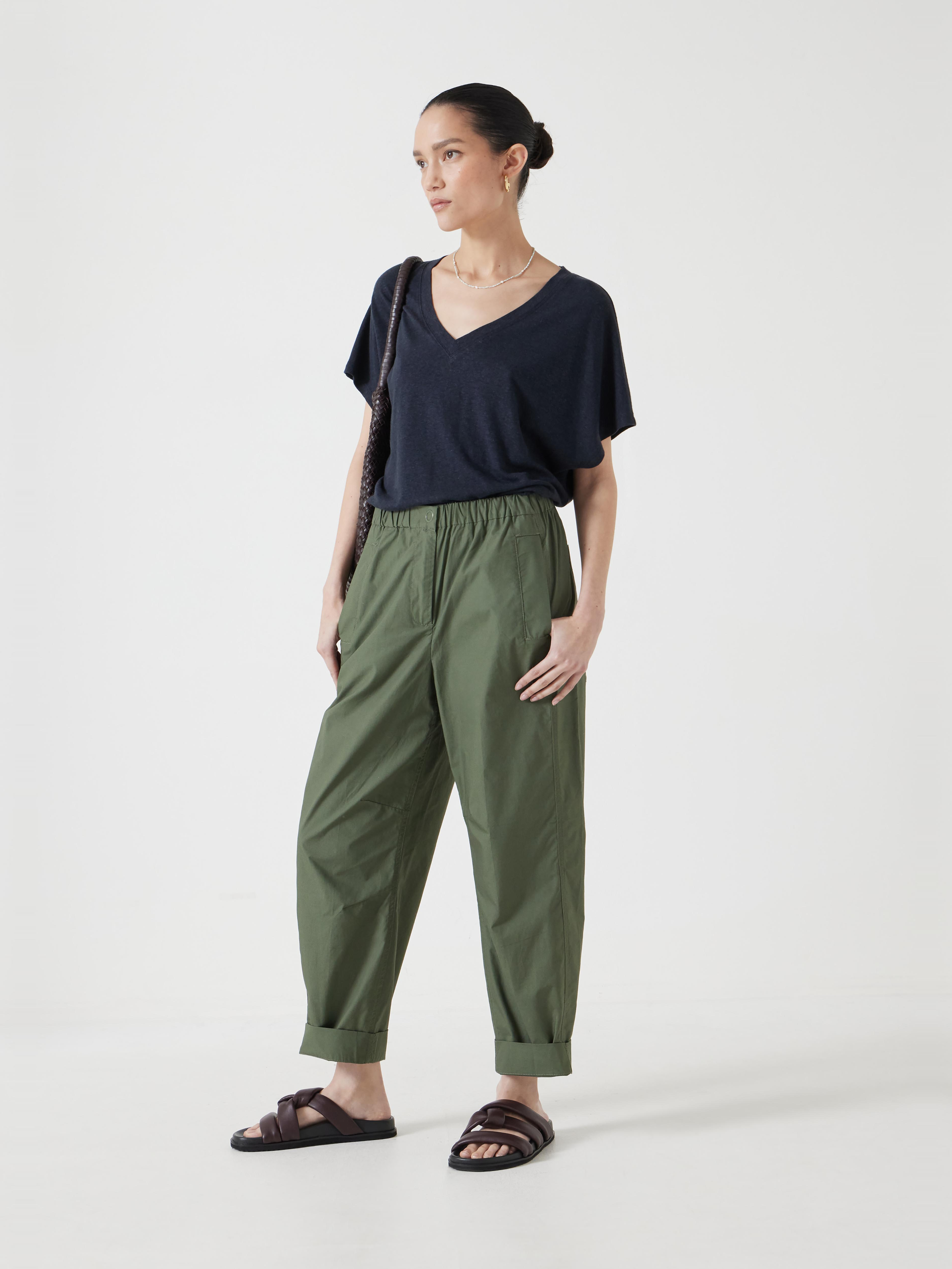 Jack Barrel Leg Pull On Lightweight Cotton Trousers