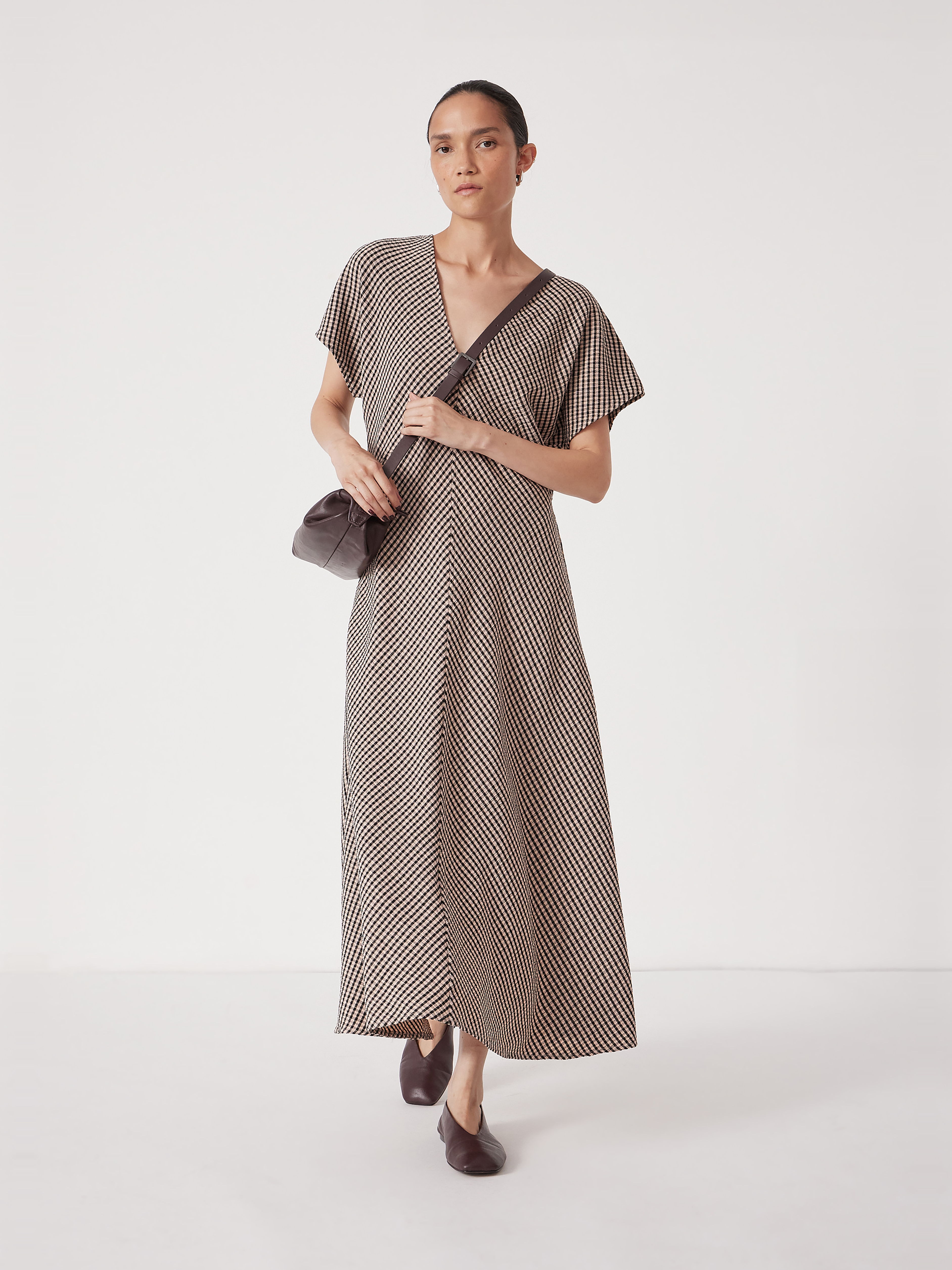 Grace Jersey Gingham Check V-Neck Maxi Dress
