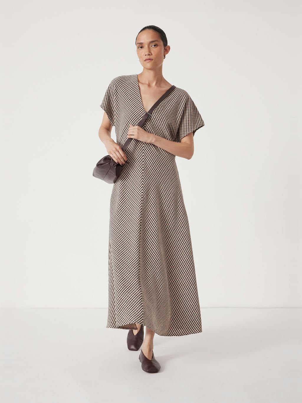 014545-0331-01 Grace Jersey Gingham Check V-Neck Maxi Dress