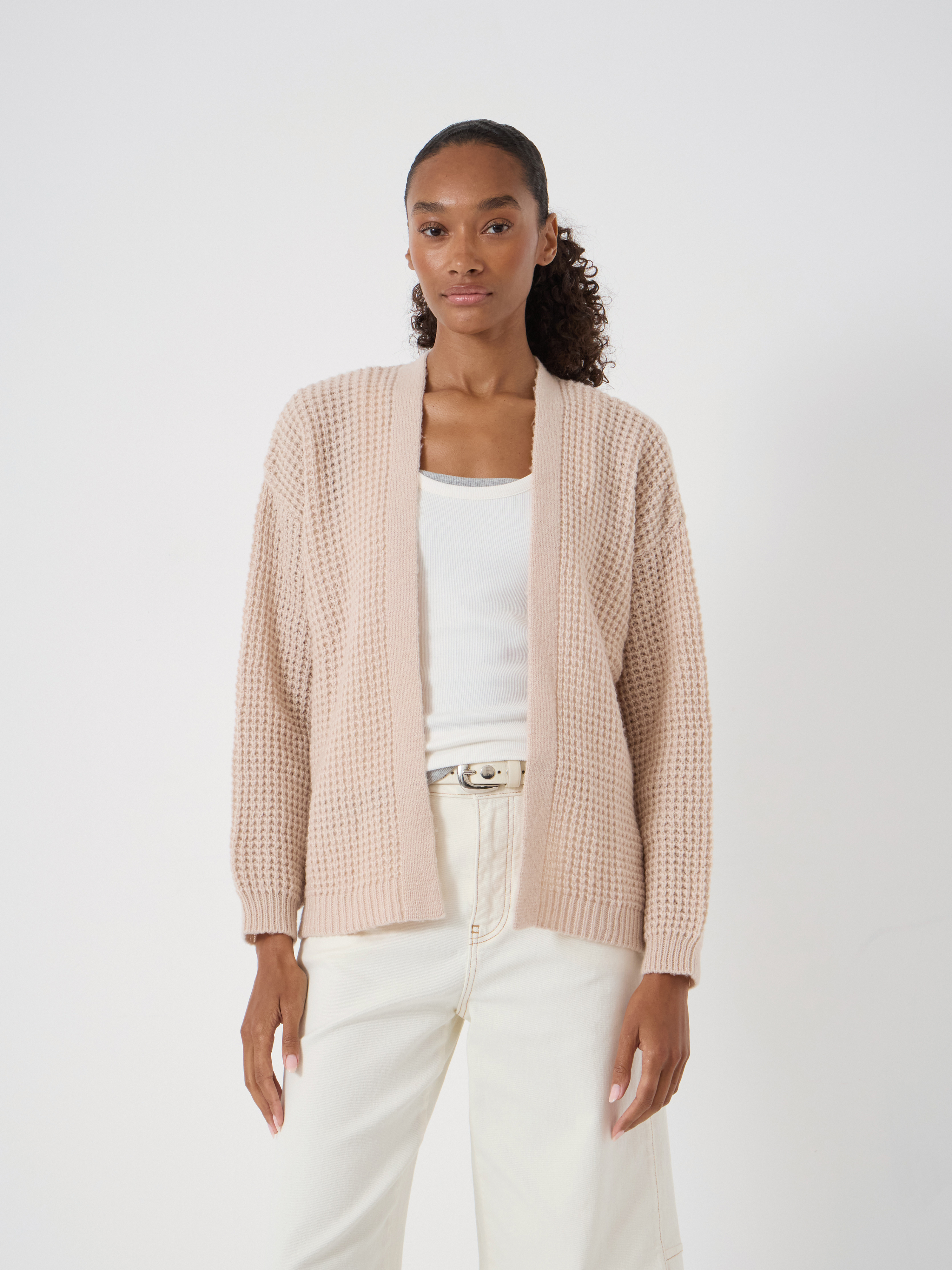Flossie Waffle Stitch Edge to Edge Cardigan | Oatmeal Marl | hush